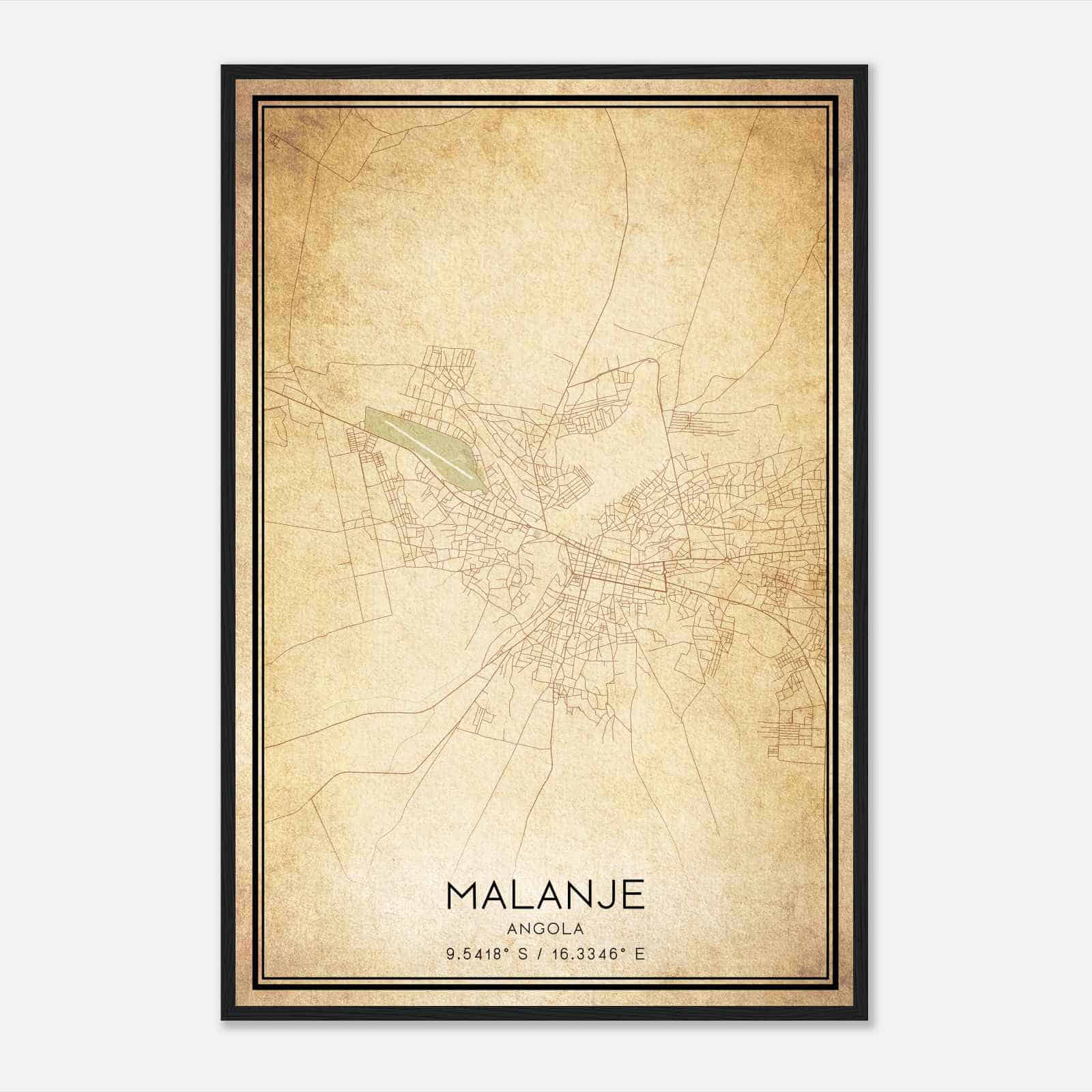 Vintage Malanje Angola Map Poster, Malanje City Road Wall Art Print