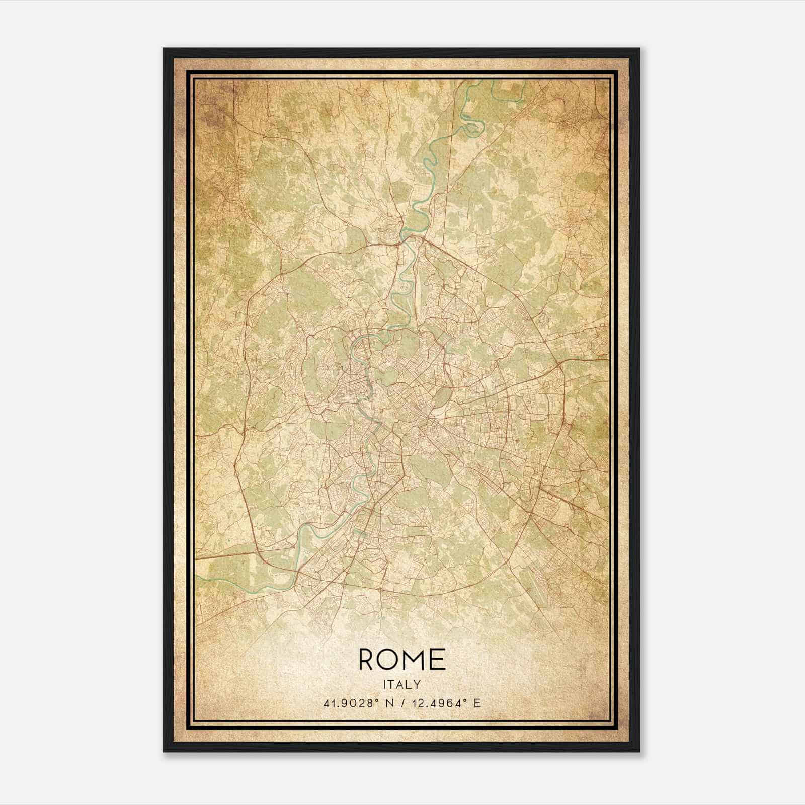 Vintage Rome Italy Map Poster, Rome City Road Wall Art Print