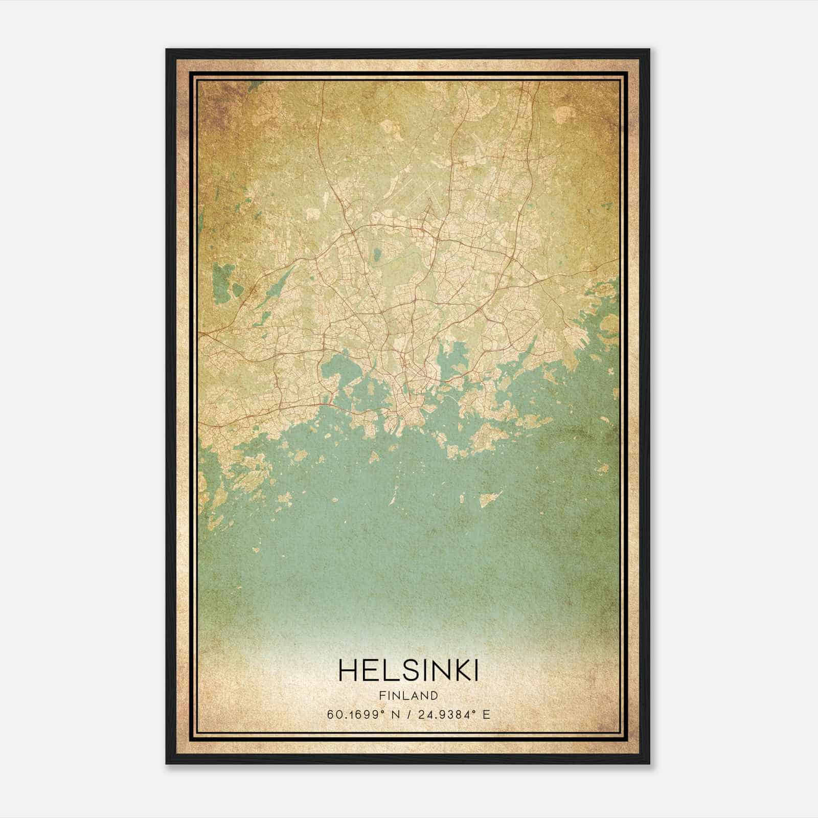 Vintage Helsinki Finland Map Poster, Helsinki City Road Wall Art Print