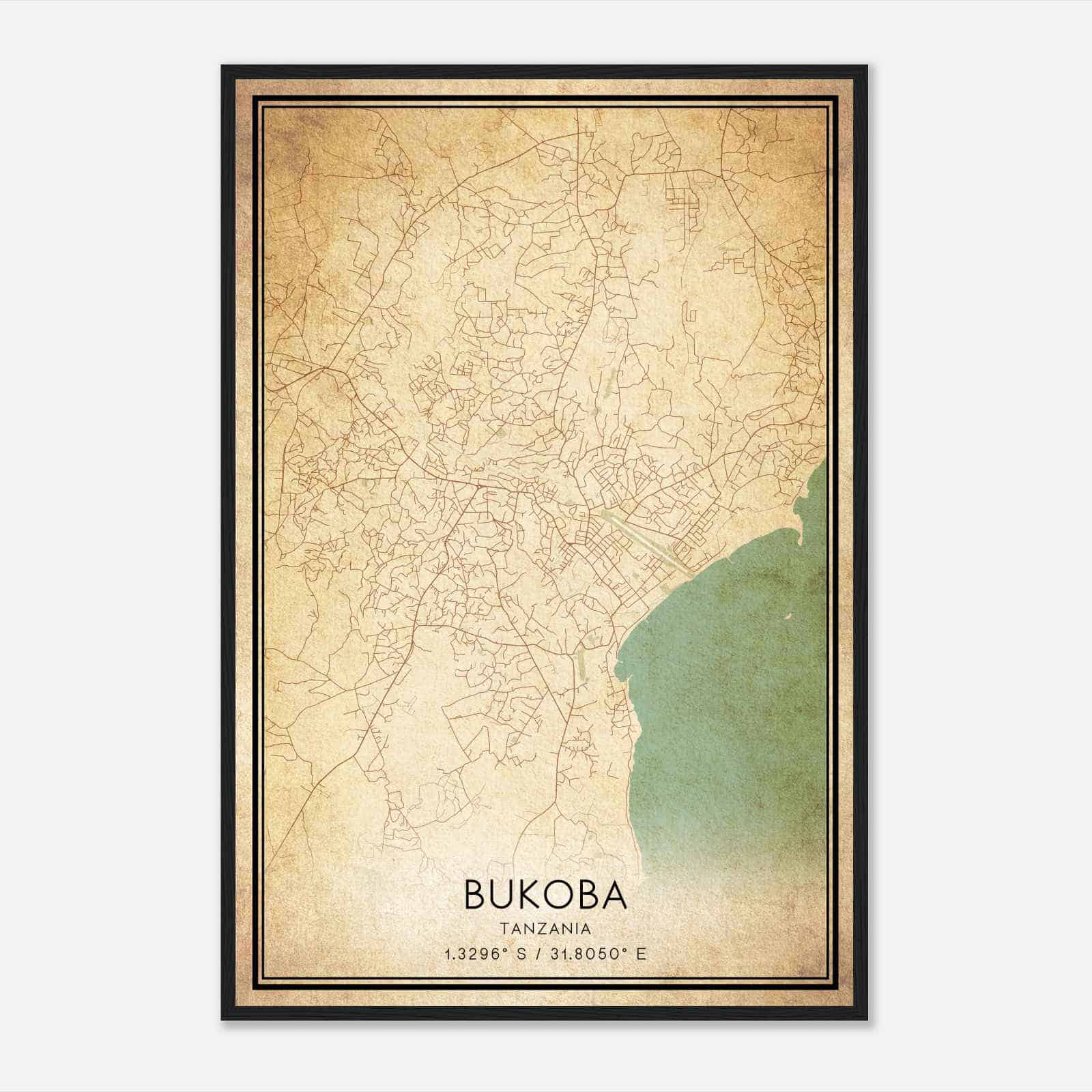 Vintage Bukoba Tanzania Map Poster, Bukoba City Road Wall Art Print