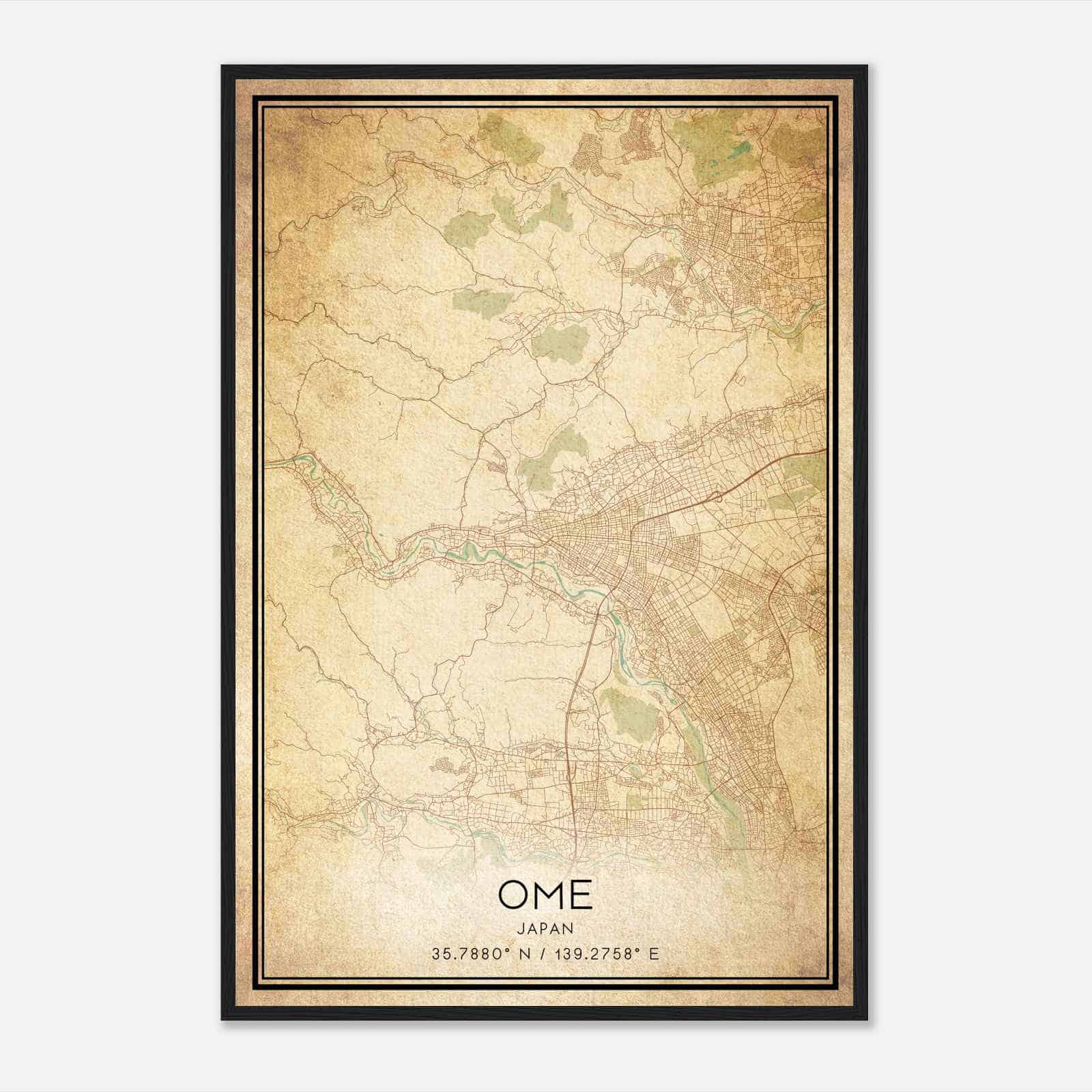 Vintage Ome Japan Map Poster, Ome City Road Wall Art Print