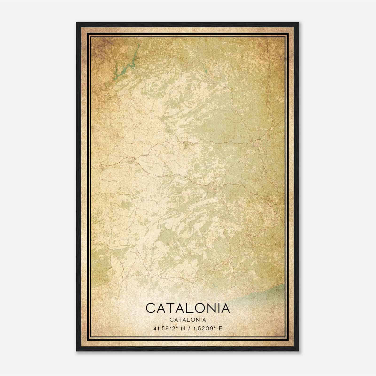 Vintage Catalonia Catalonia Map Poster, Catalonia City Road Wall Art Print