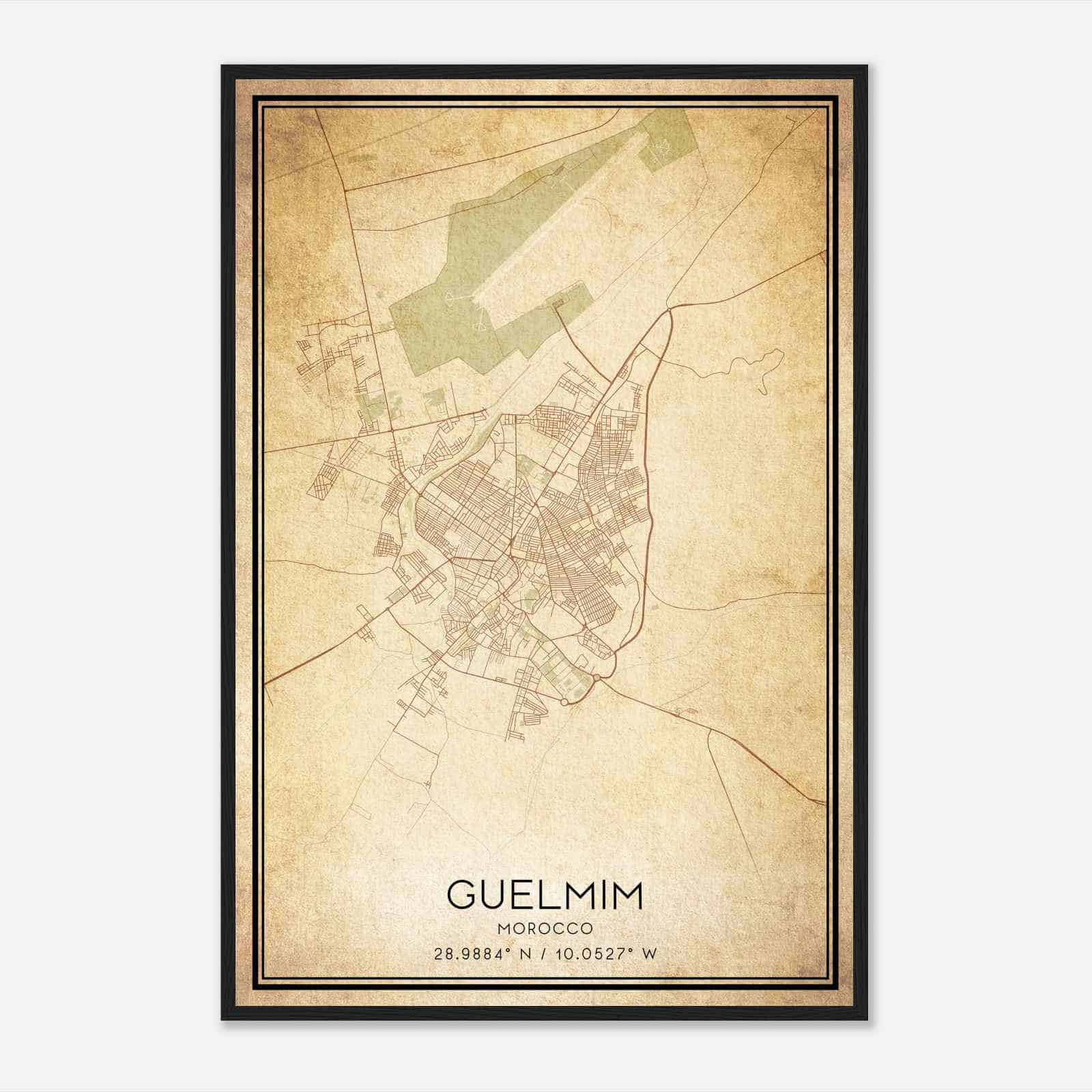 Vintage Guelmim Morocco Map Poster, Guelmim City Road Wall Art Print