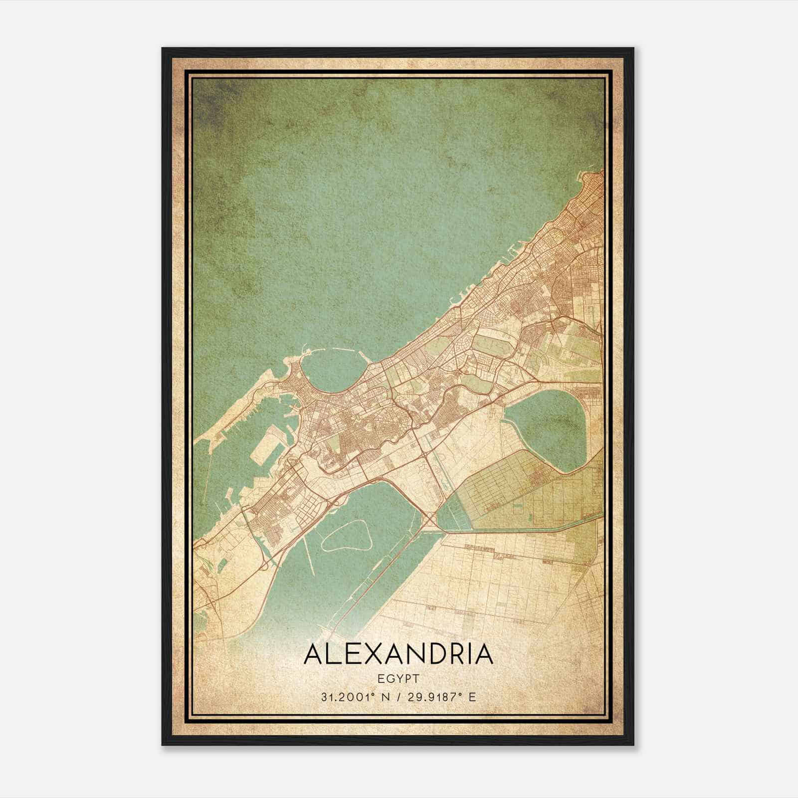 Vintage Alexandria Egypt Map Poster, Alexandria City Road Wall Art Print