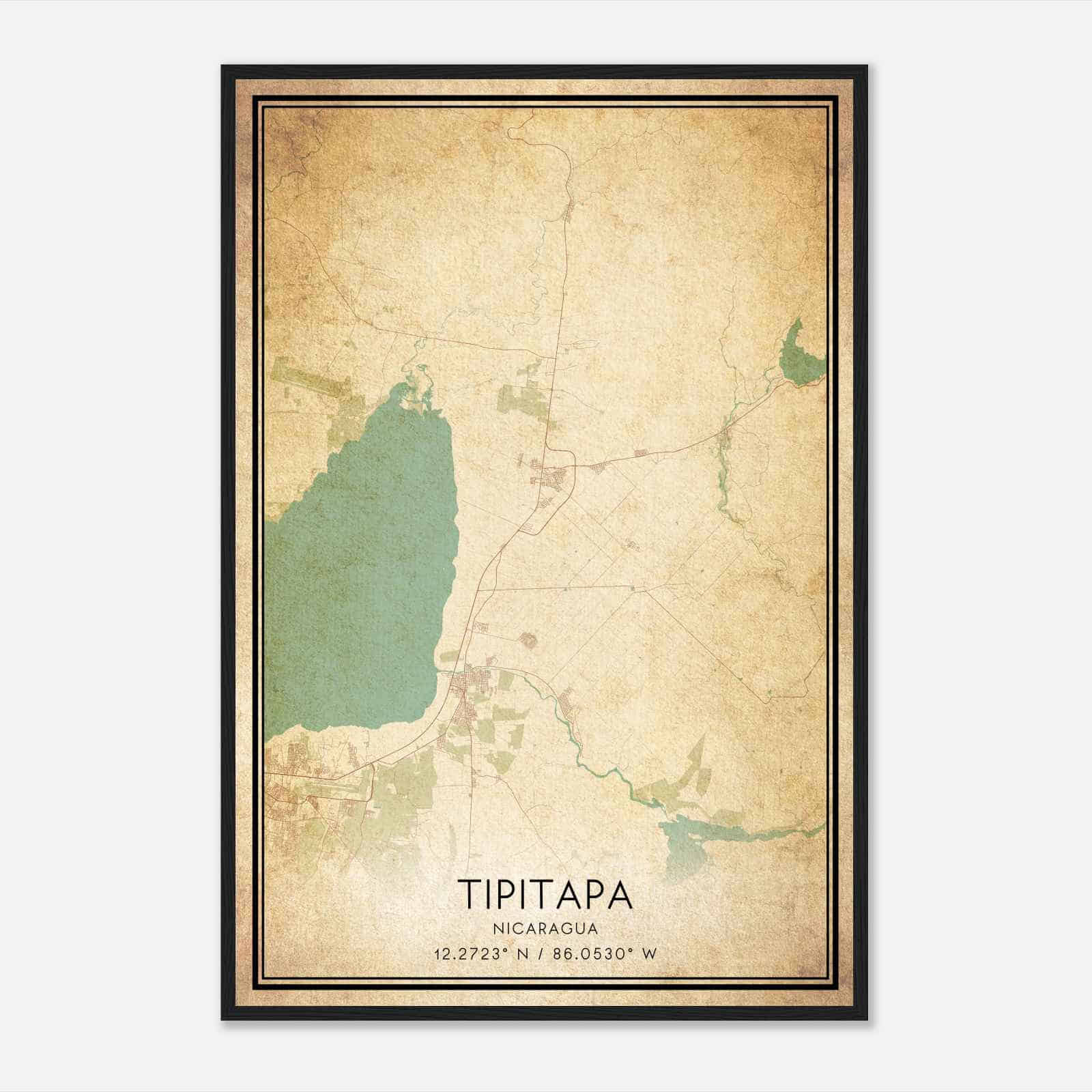 Vintage Tipitapa Nicaragua Map Poster, Tipitapa City Road Wall Art Print