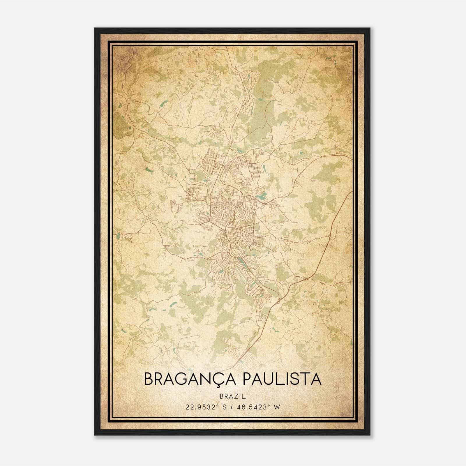 Vintage Braganca Paulista Brazil Map Poster, Braganca Paulista City Road Wall Art Print