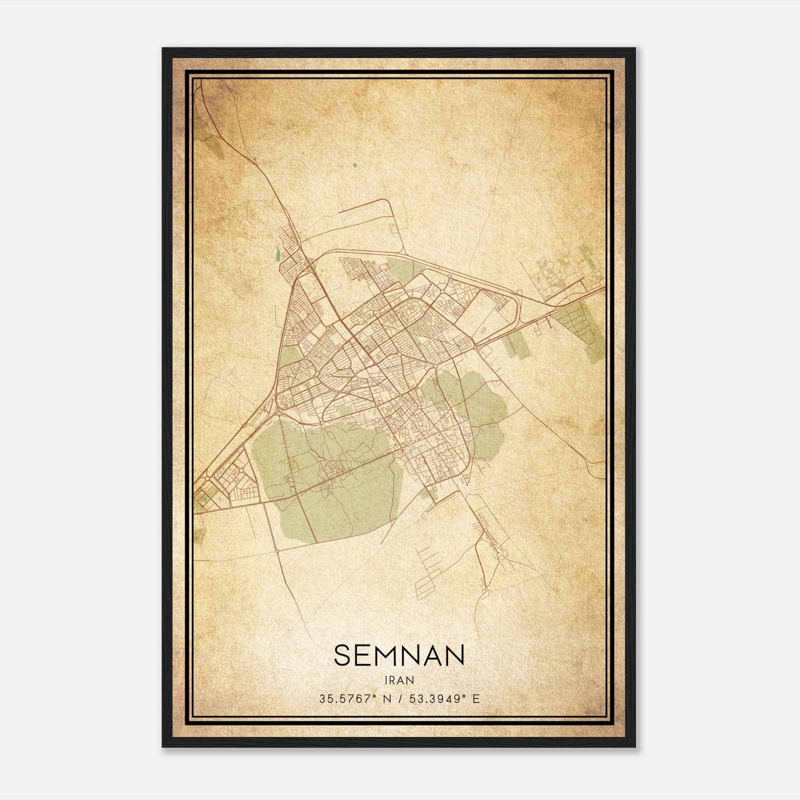 Vintage Semnan Iran Map Poster, Semnan City Road Wall Art Print