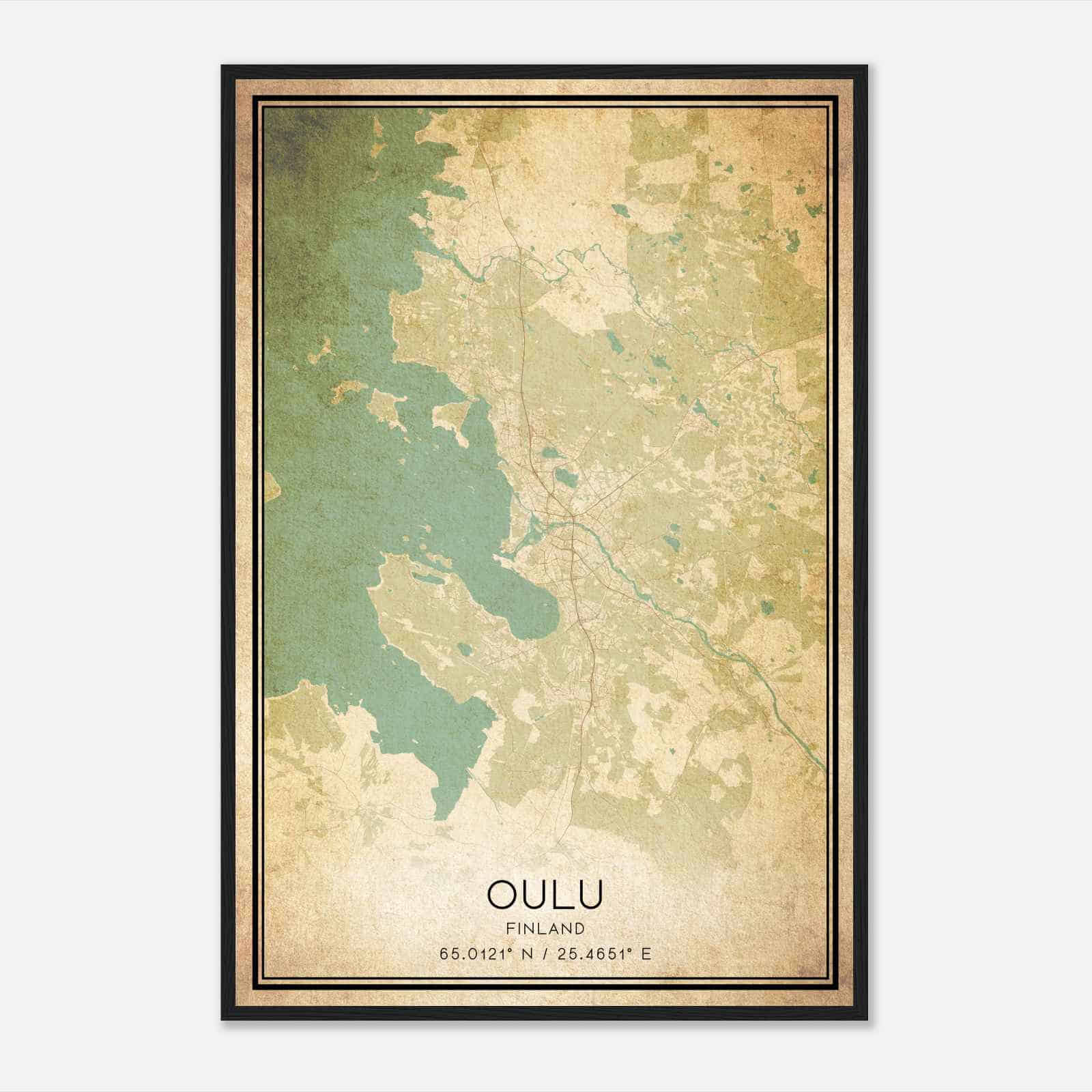 Vintage Oulu Finland Map Poster, Oulu City Road Wall Art Print
