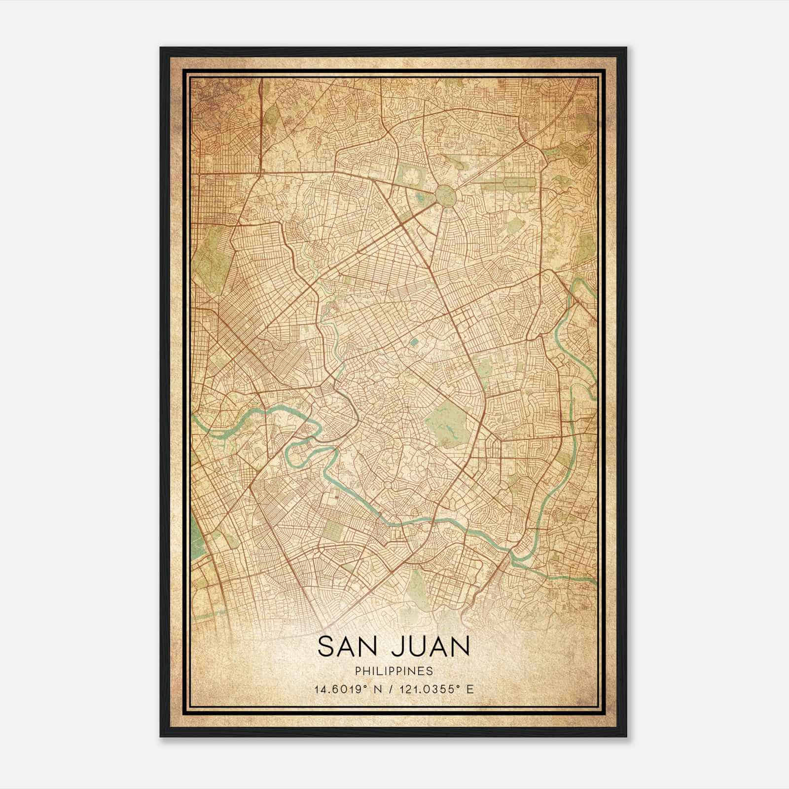 Vintage San Juan Philippines Map Poster, San Juan City Road Wall Art Print