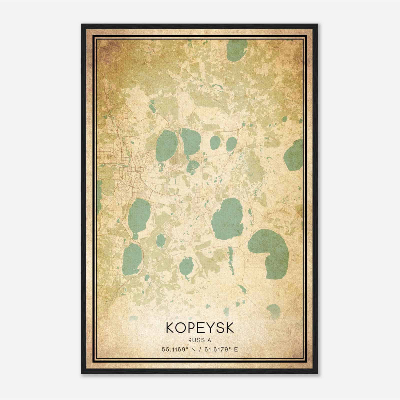 Vintage Kopeysk Russia Map Poster, Kopeysk City Road Wall Art Print