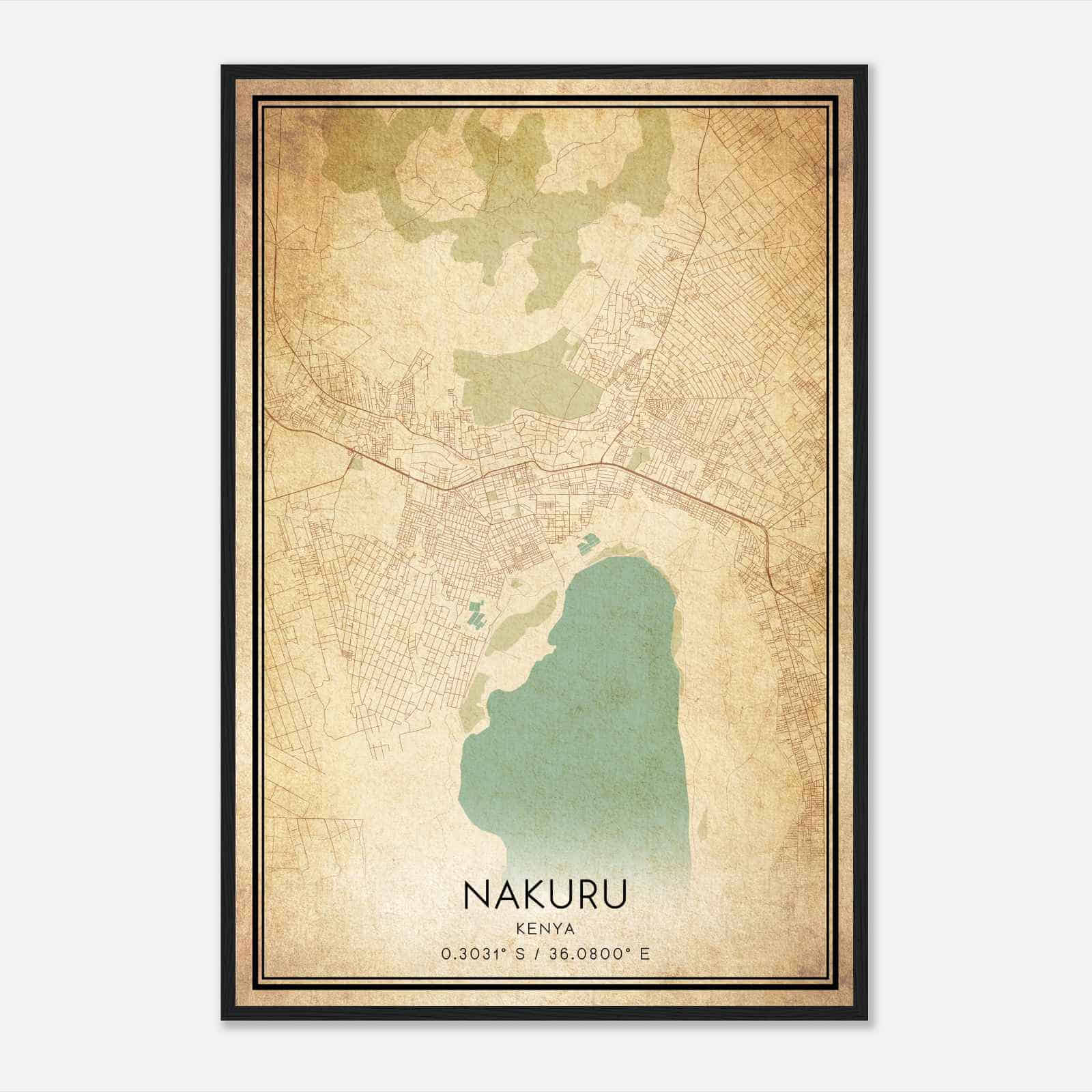 Vintage Nakuru Kenya Map Poster, Nakuru City Road Wall Art Print