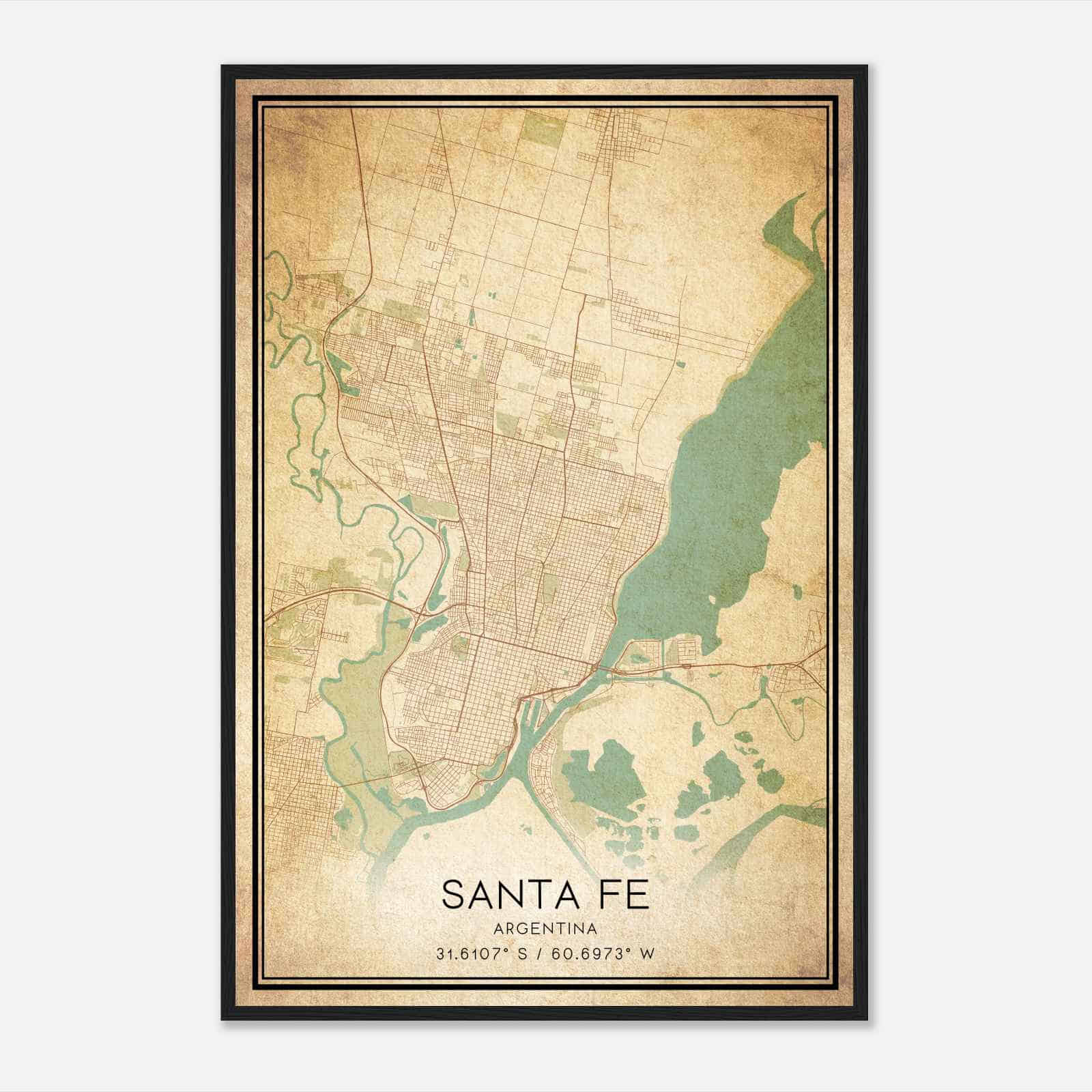 Vintage Santa Fe Argentina Map Poster, Santa Fe City Road Wall Art Print