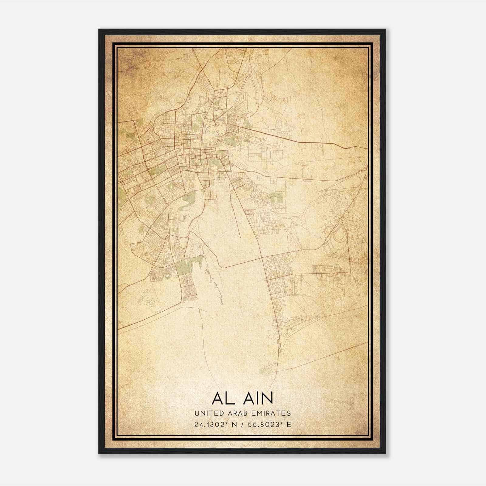 Vintage Al Ain United Arab Emirates Map Poster, Al Ain City Road Wall Art Print
