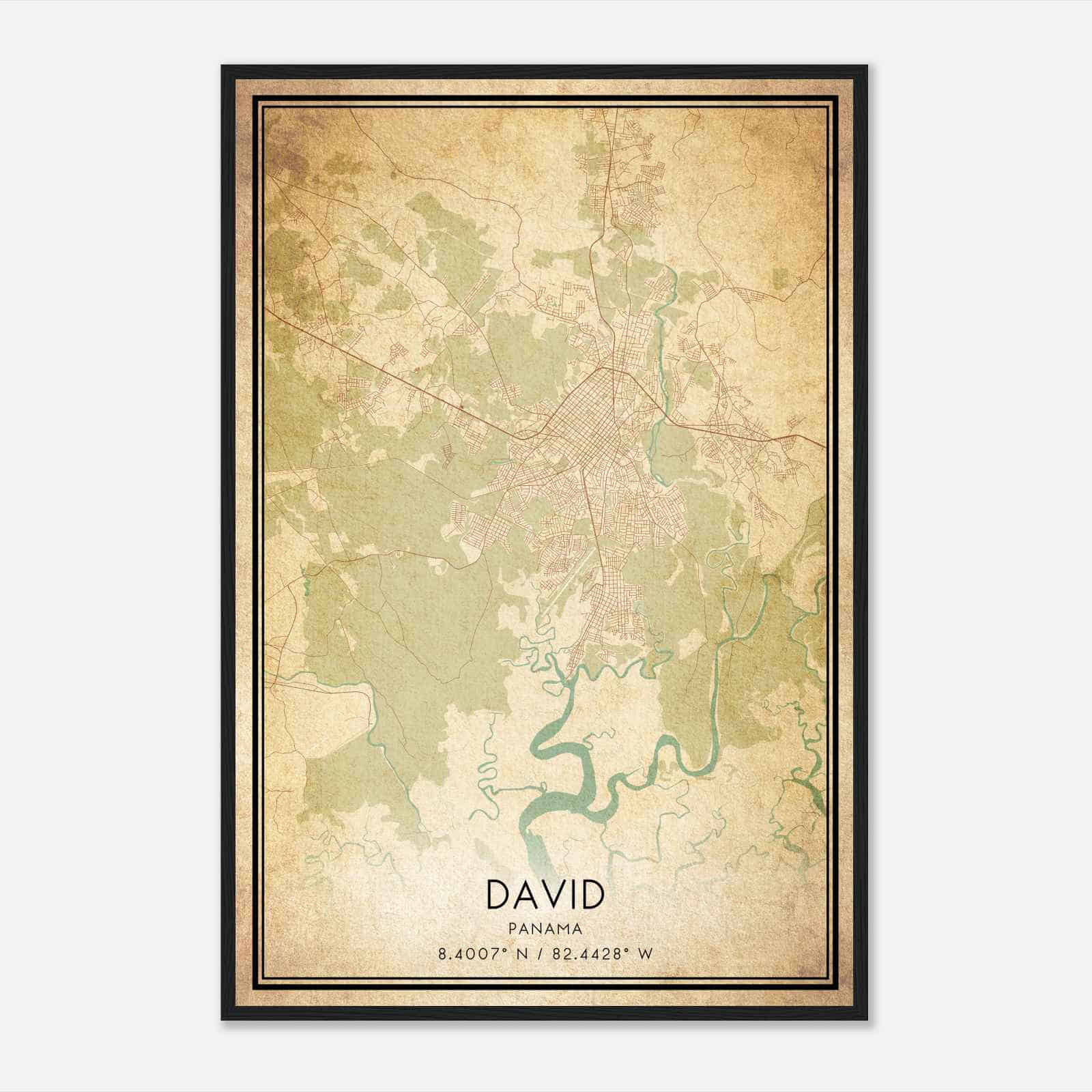 Vintage David Panama Map Poster, David City Road Wall Art Print