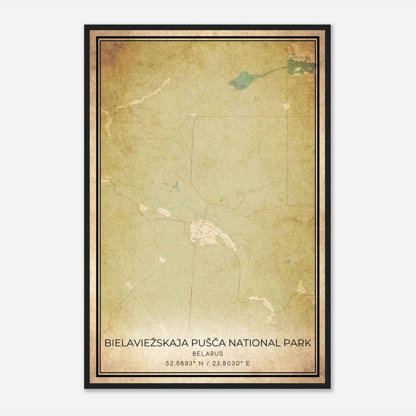 Vintage Bielaviezskaja pusca National Park Belarus Map Poster, Bielaviezskaja pusca National Park City Road Wall Art Print