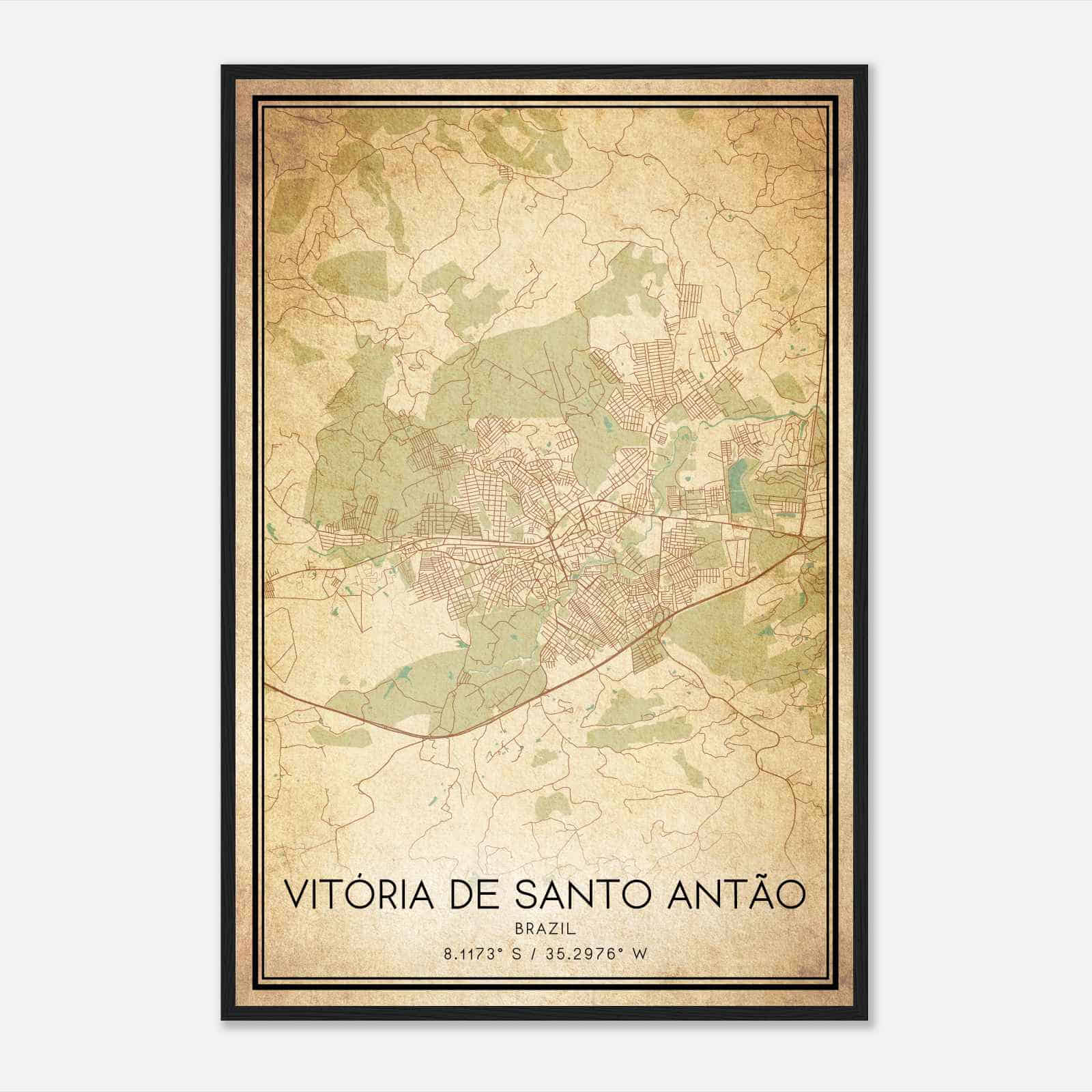 Vintage Vitoria de Santo Antao Brazil Map Poster, Vitoria de Santo Antao City Road Wall Art Print