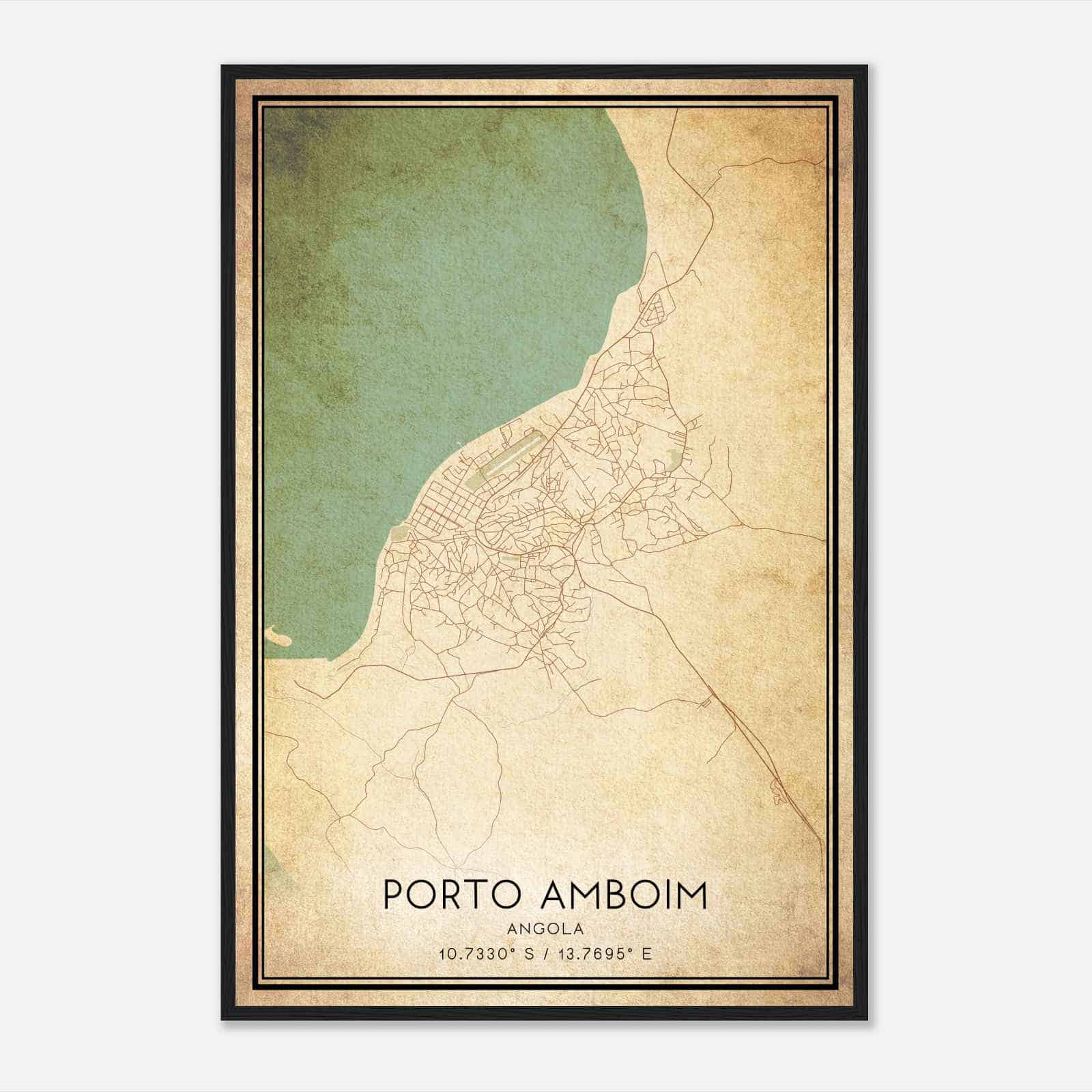 Vintage Porto Amboim Angola Map Poster, Porto Amboim City Road Wall Art Print