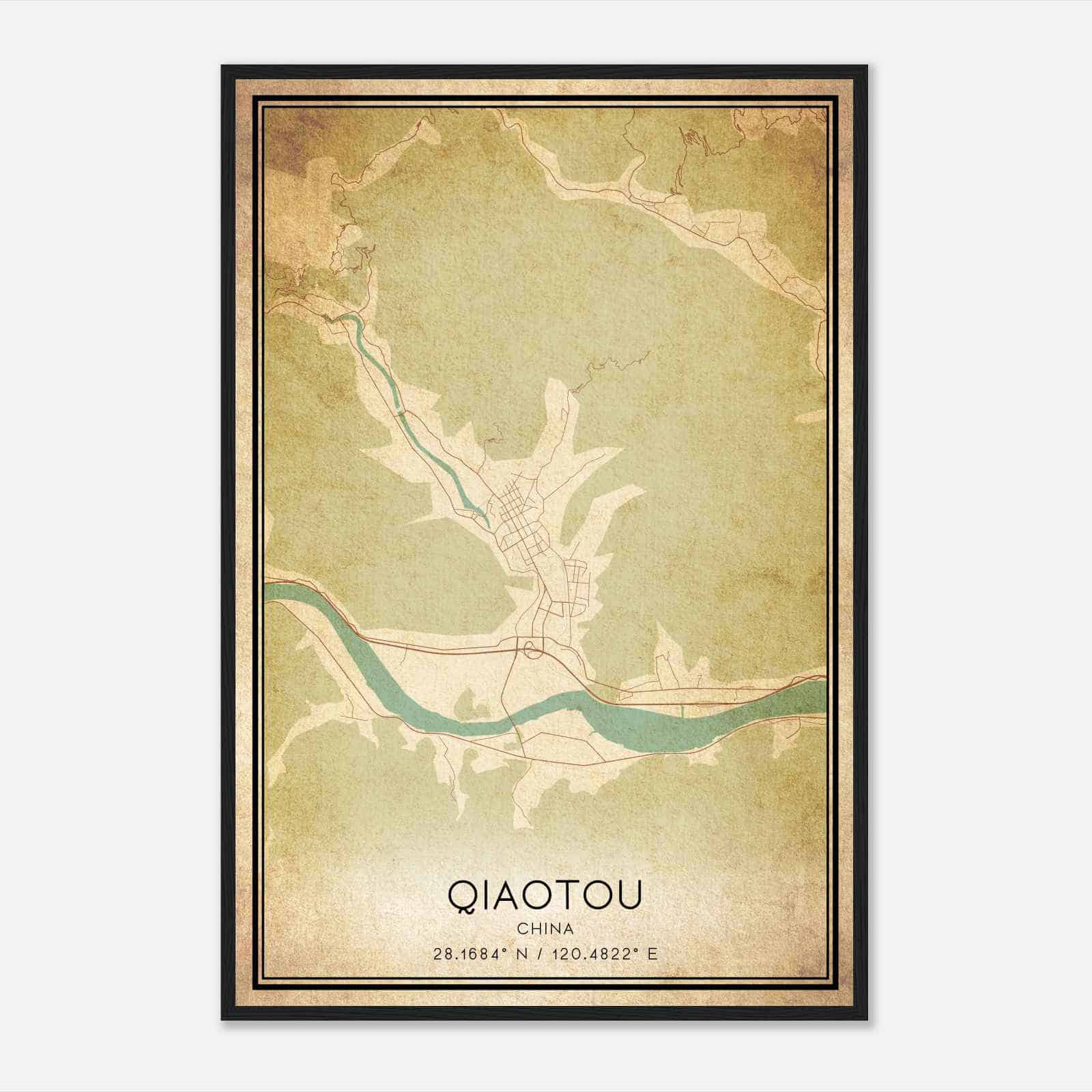 Vintage Qiaotou China Map Poster, Qiaotou City Road Wall Art Print