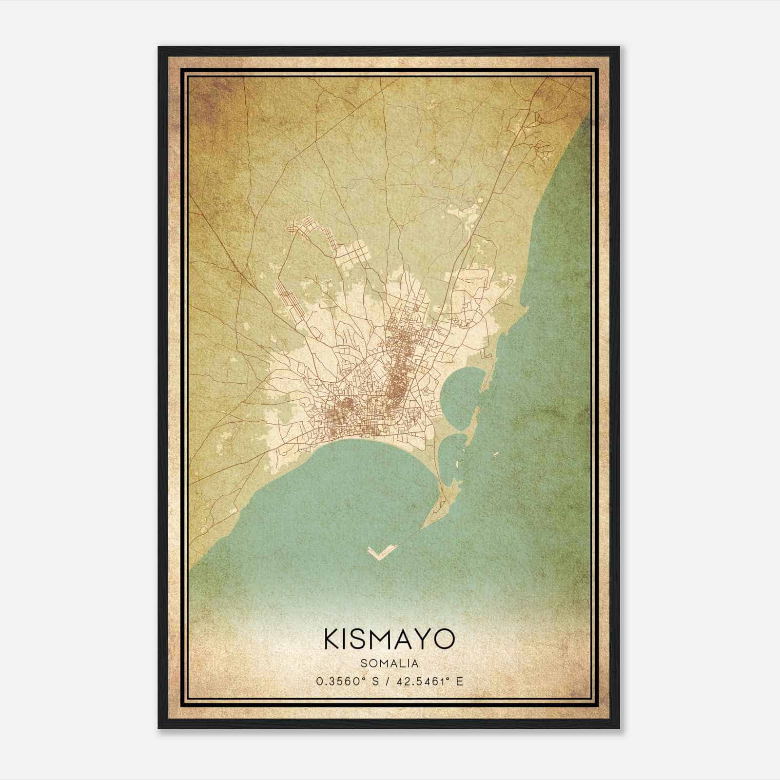 Vintage Kismayo Somalia Map Poster, Kismayo City Road Wall Art Print