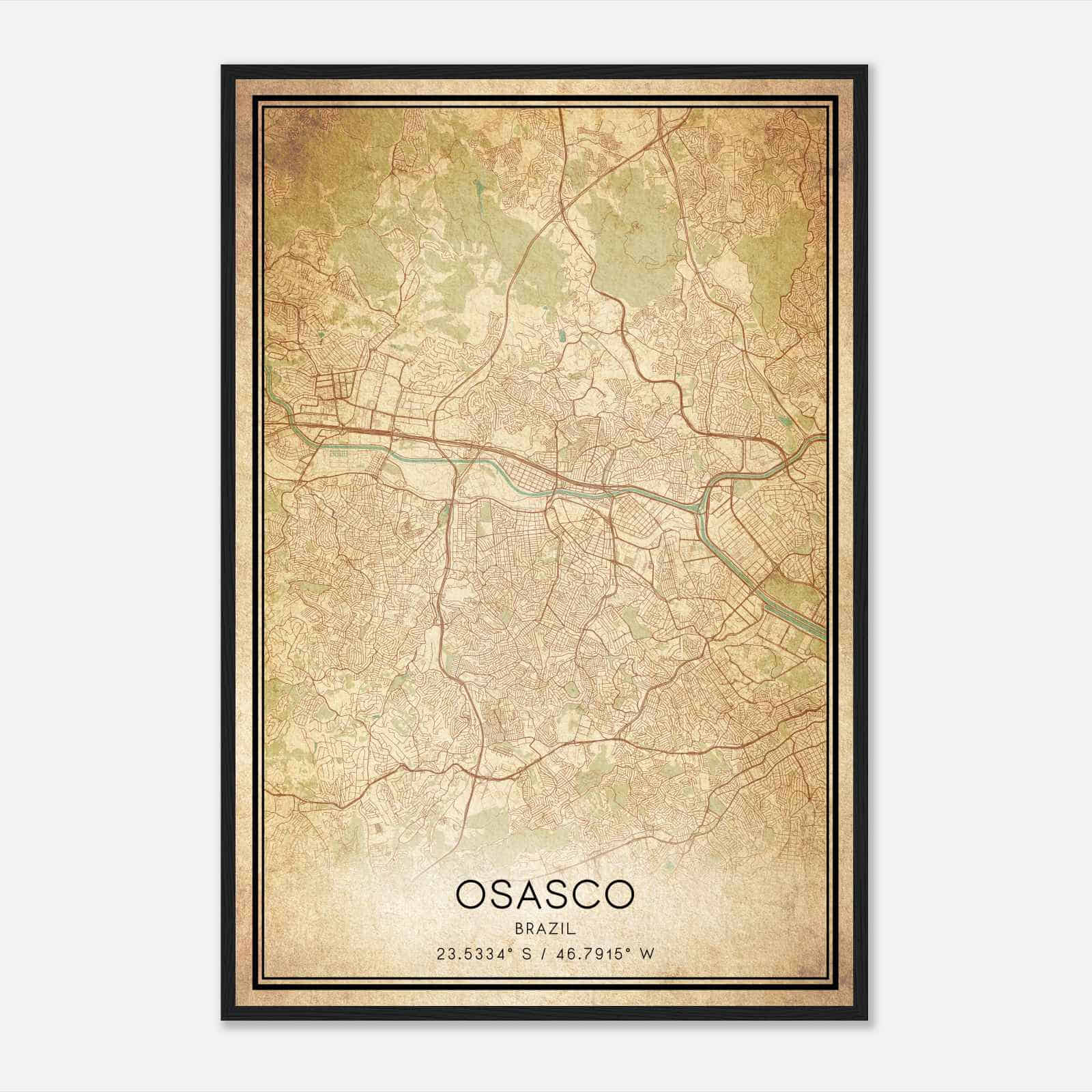Vintage Osasco Brazil Map Poster, Osasco City Road Wall Art Print