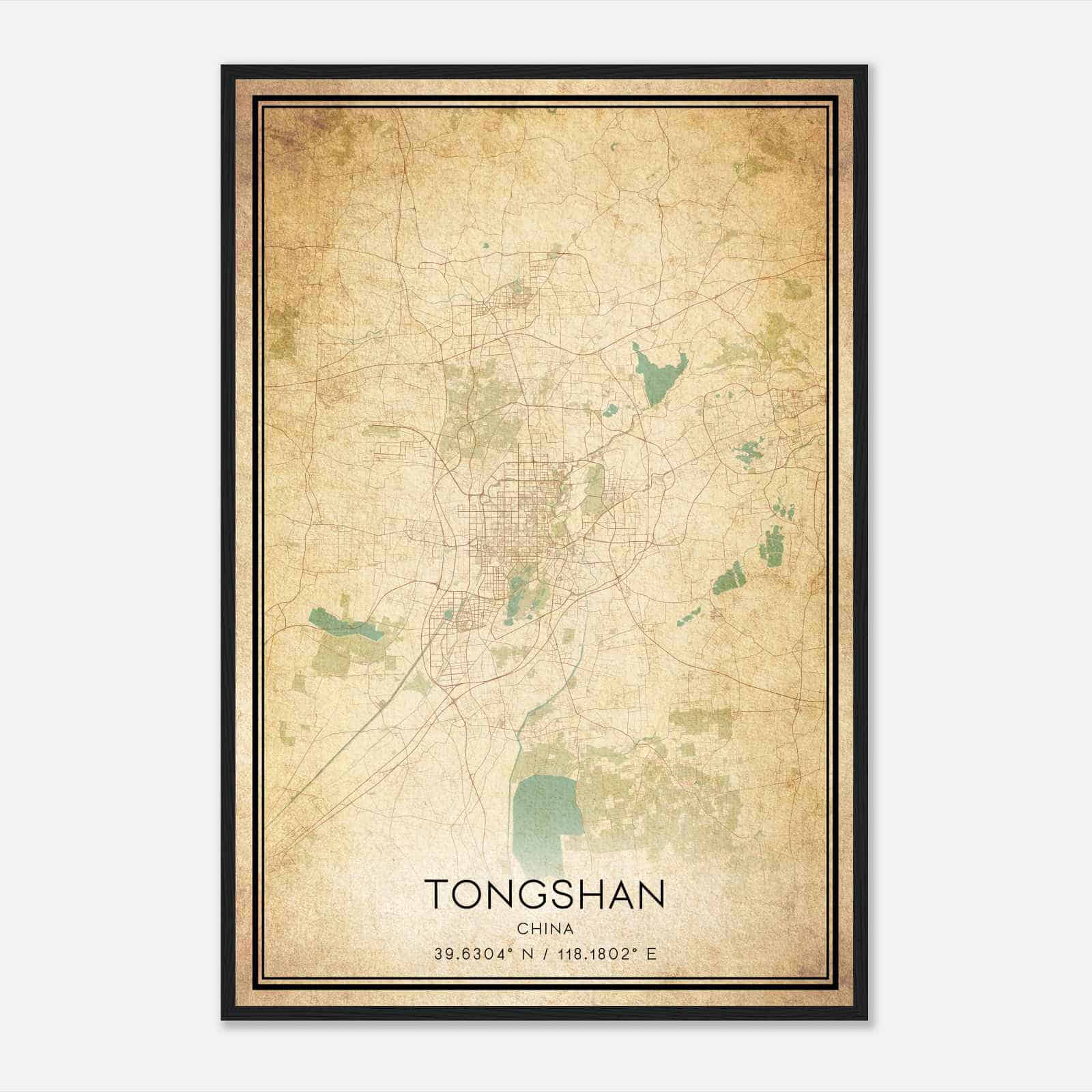 Vintage Tongshan China Map Poster, Tongshan City Road Wall Art Print