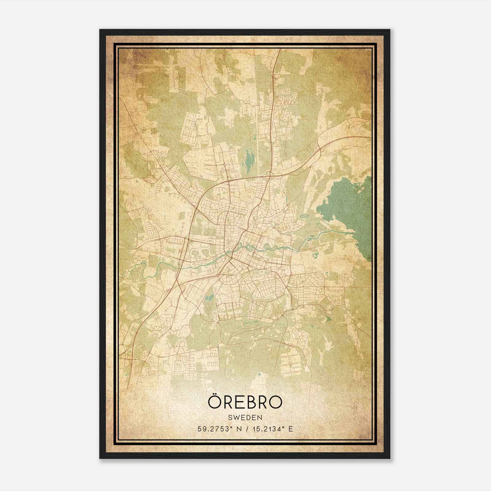 Vintage Orebro Sweden Map Poster, Orebro City Road Wall Art Print