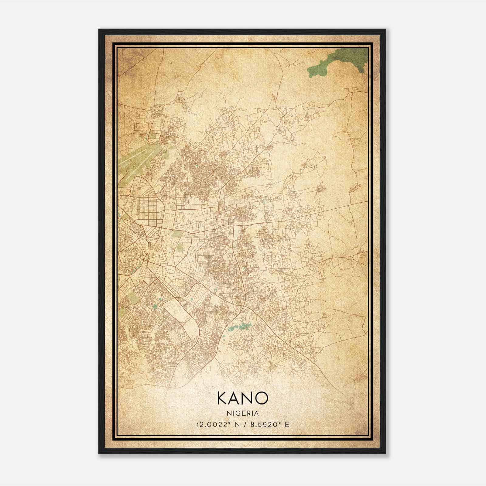 Vintage Kano Nigeria Map Poster, Kano City Road Wall Art Print
