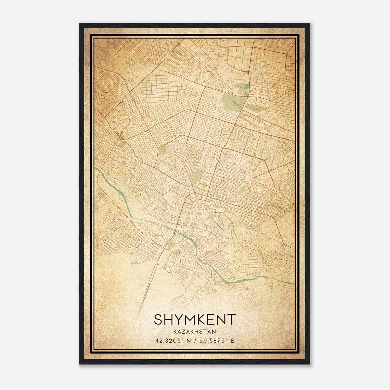 Vintage Shymkent Kazakhstan Map Poster, Shymkent City Road Wall Art Print