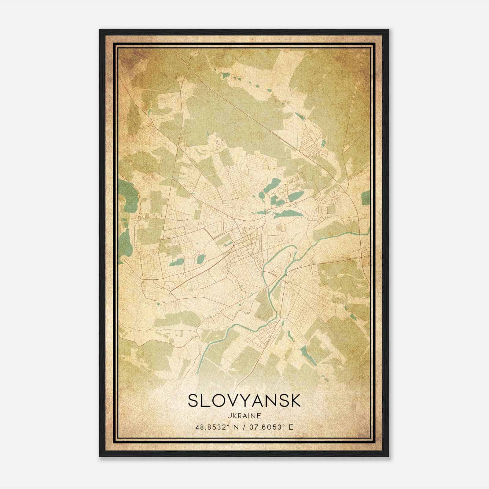 Vintage Slovyansk Ukraine Map Poster, Slovyansk City Road Wall Art Print