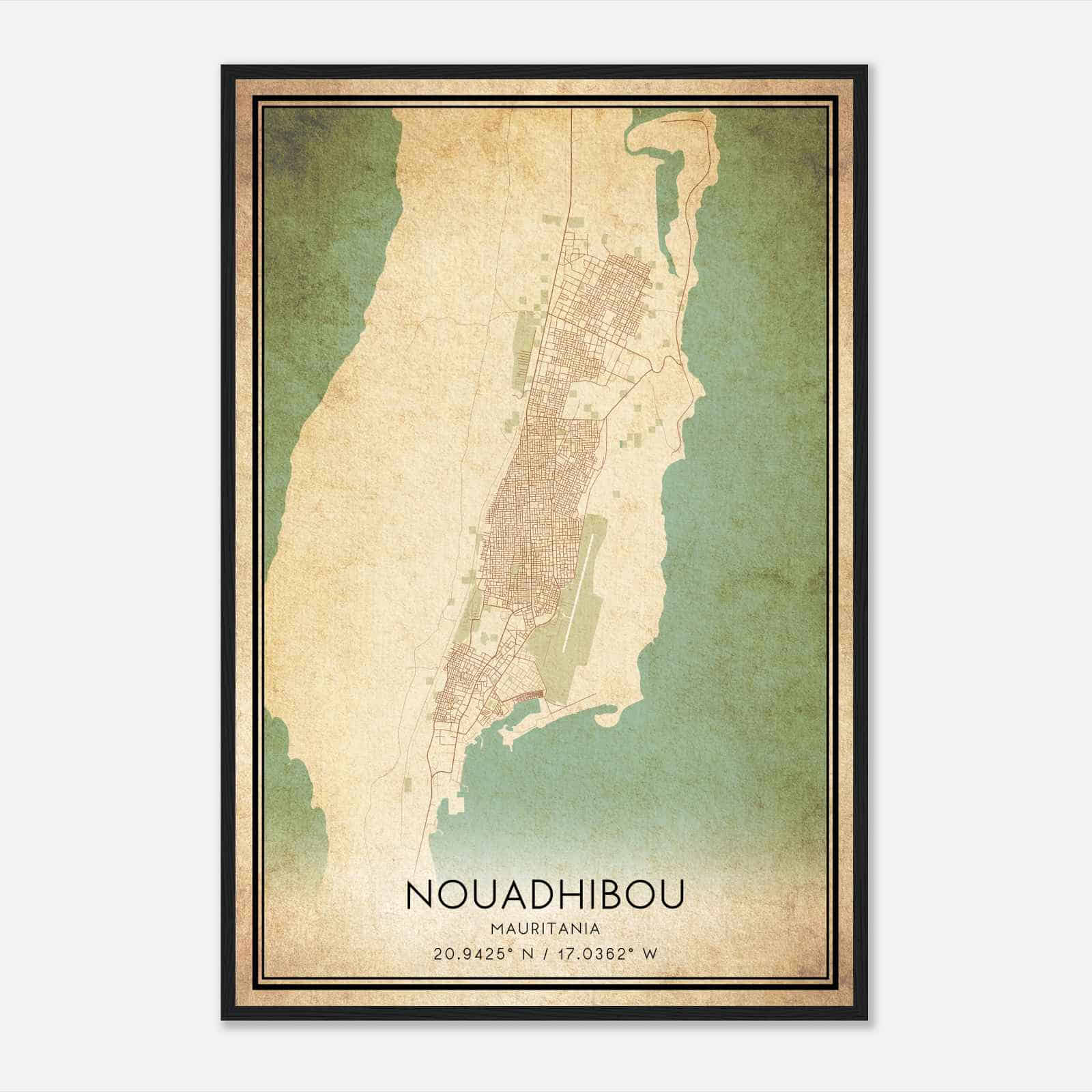 Vintage Nouadhibou Mauritania Map Poster, Nouadhibou City Road Wall Art Print