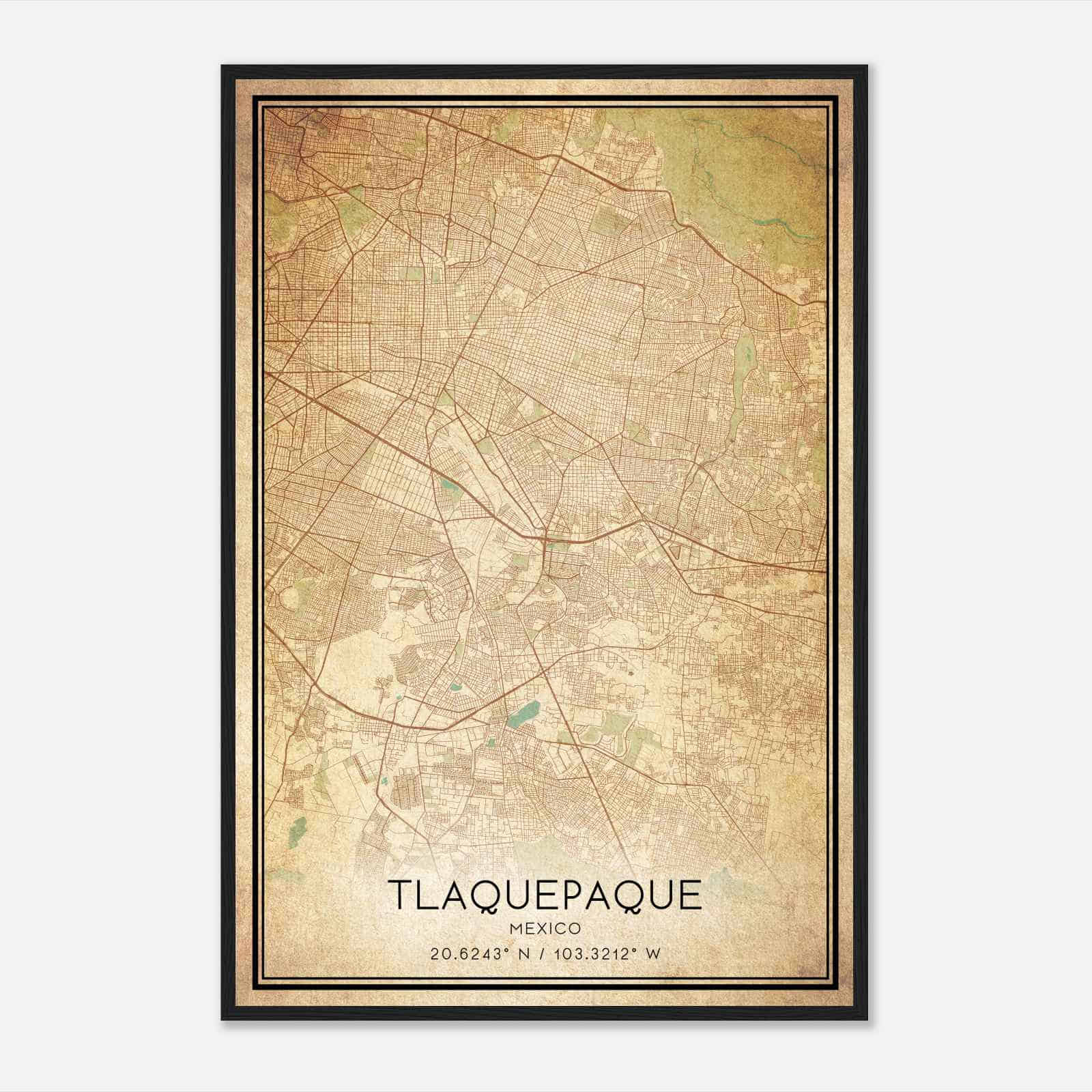 Vintage Tlaquepaque Mexico Map Poster, Tlaquepaque City Road Wall Art Print