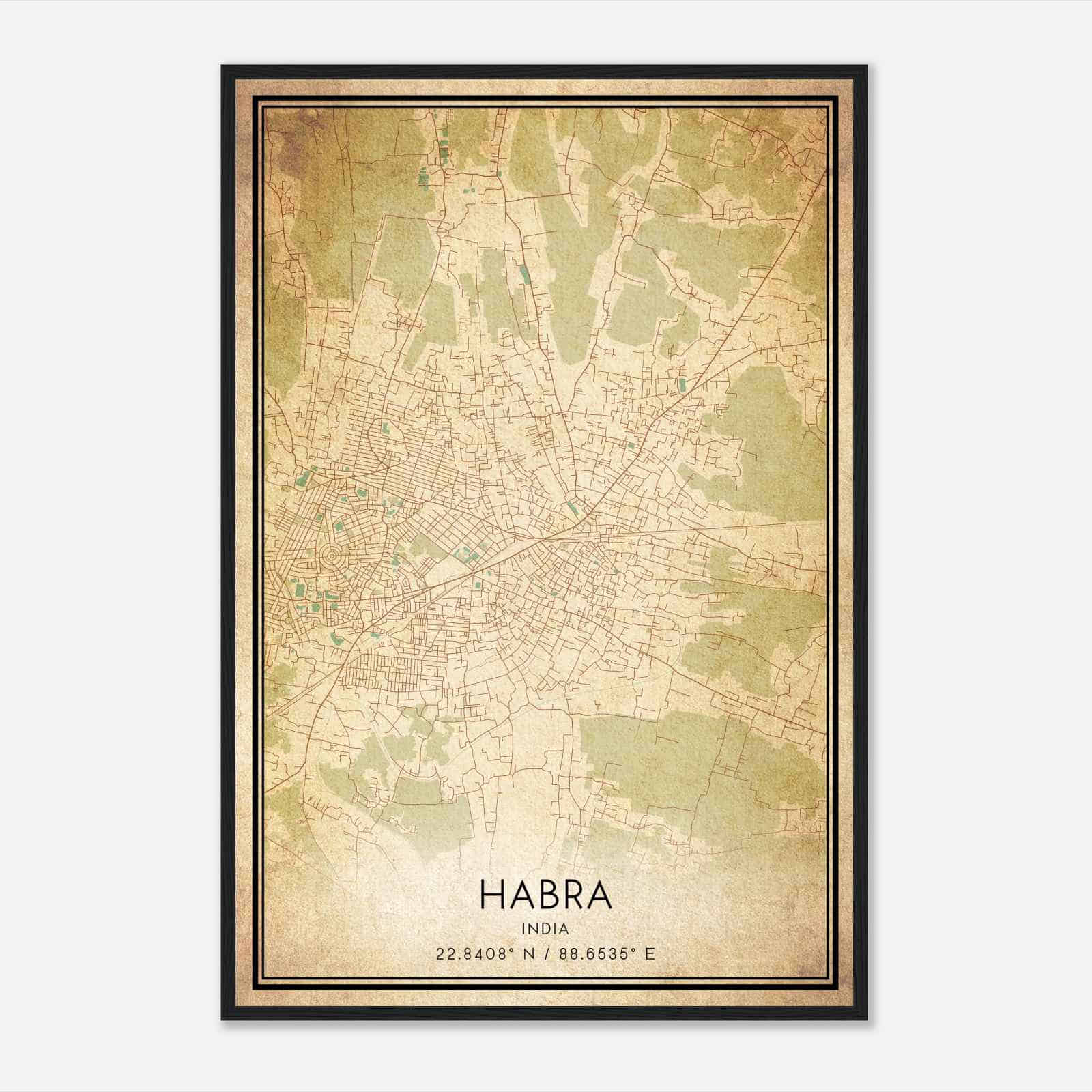 Vintage Habra India Map Poster, Habra City Road Wall Art Print
