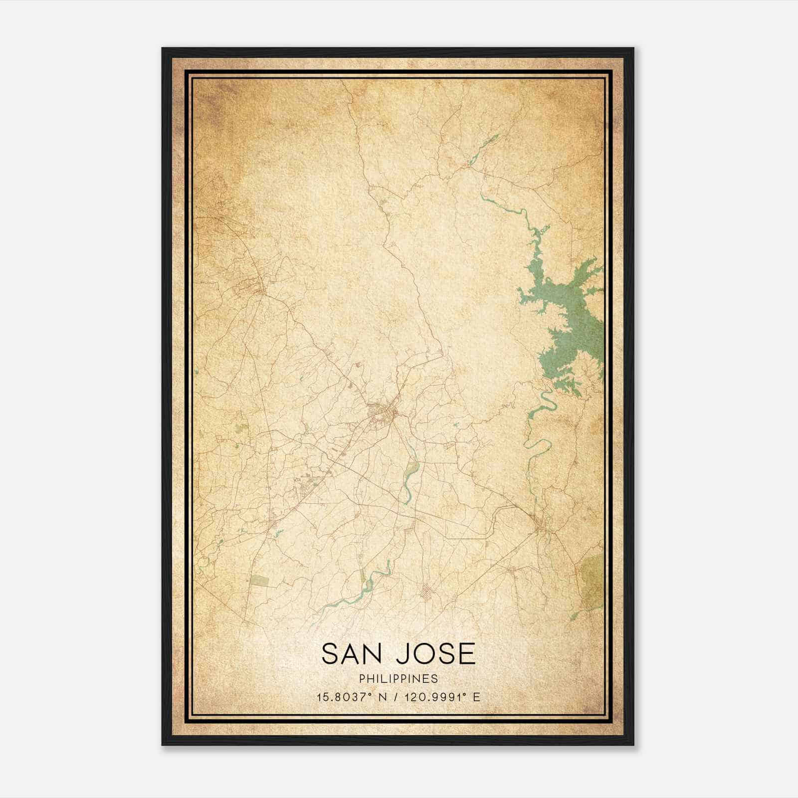 Vintage San Jose Philippines Map Poster, San Jose City Road Wall Art Print