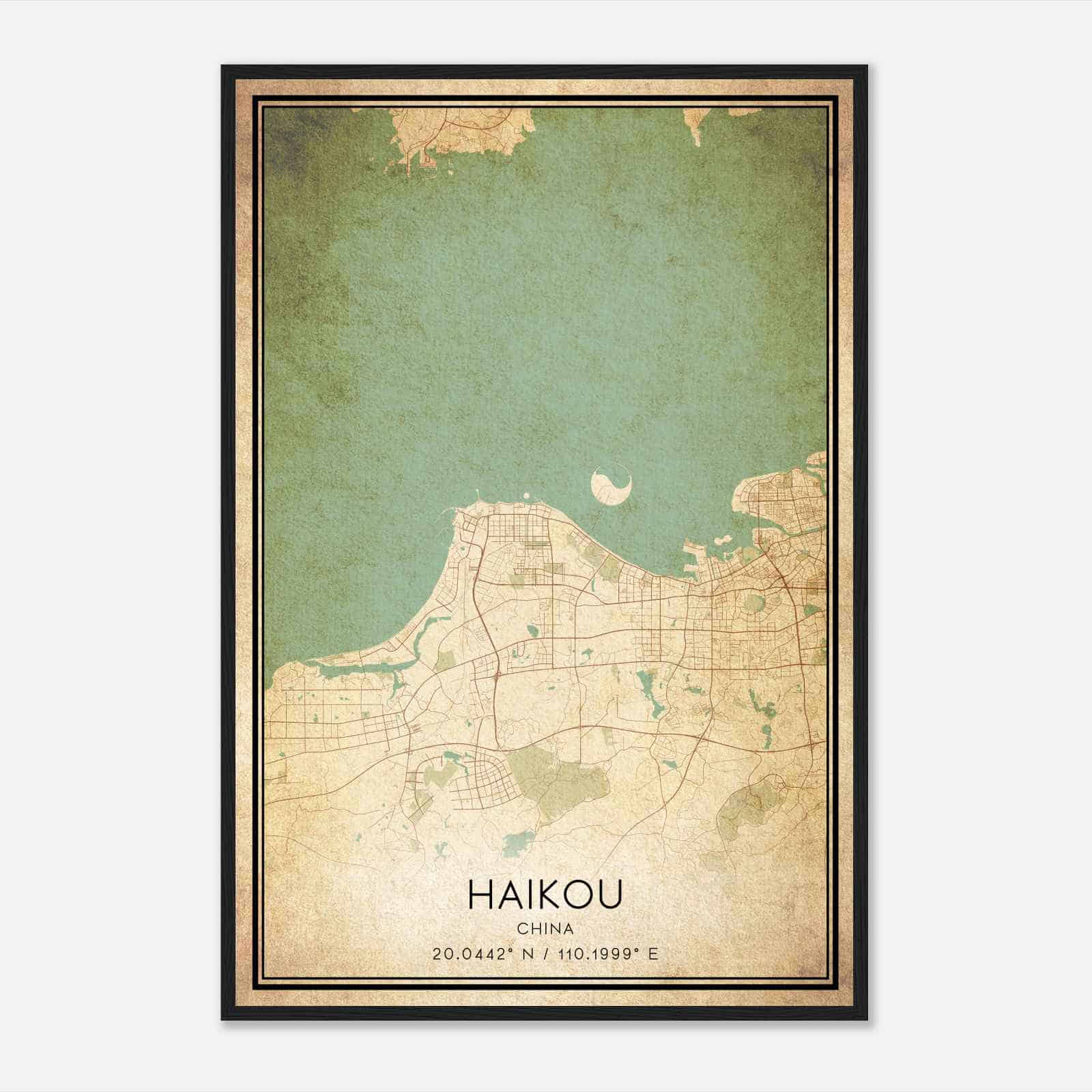 Vintage Haikou China Map Poster, Haikou City Road Wall Art Print
