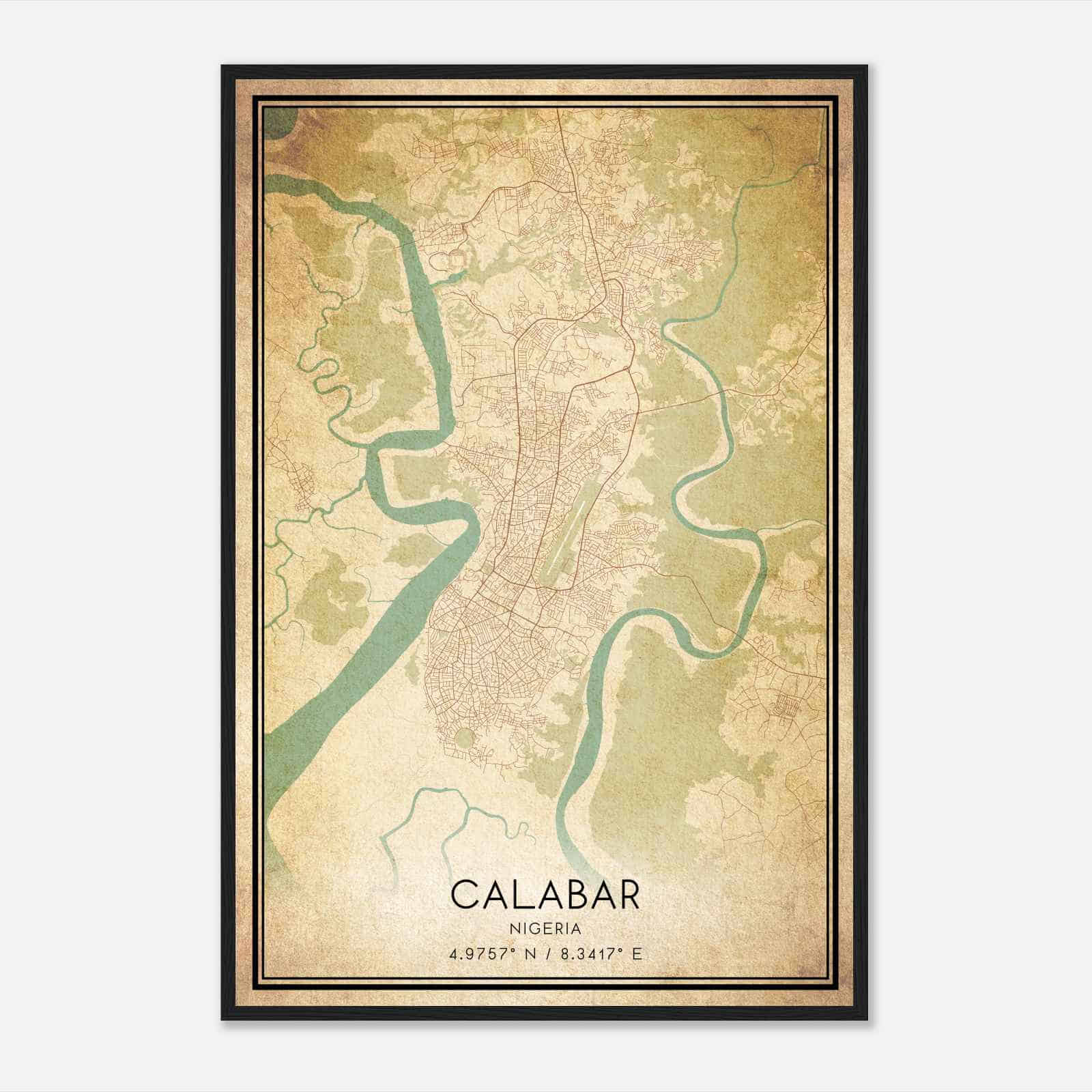 Vintage Calabar Nigeria Map Poster, Calabar City Road Wall Art Print