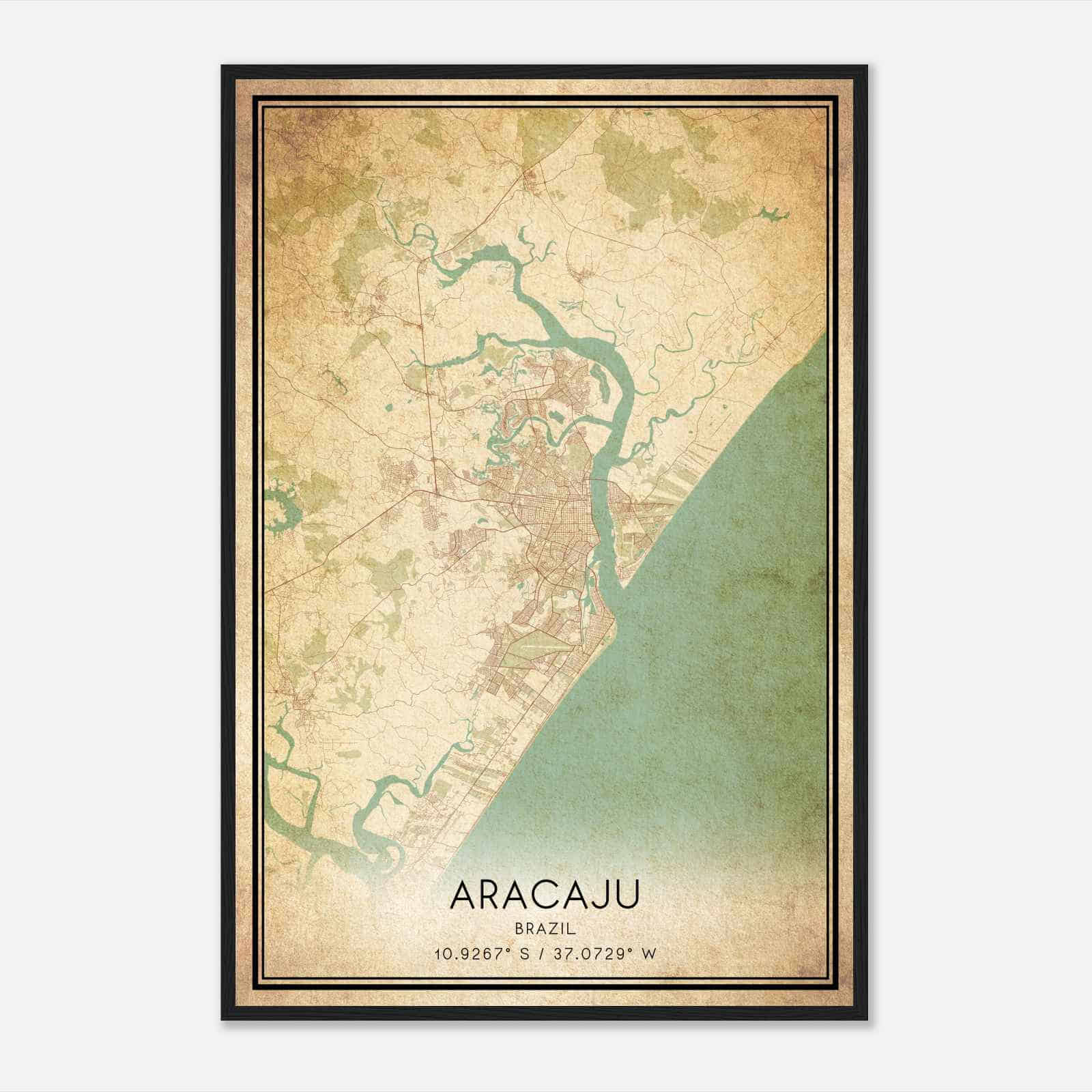 Vintage Aracaju Brazil Map Poster, Aracaju City Road Wall Art Print