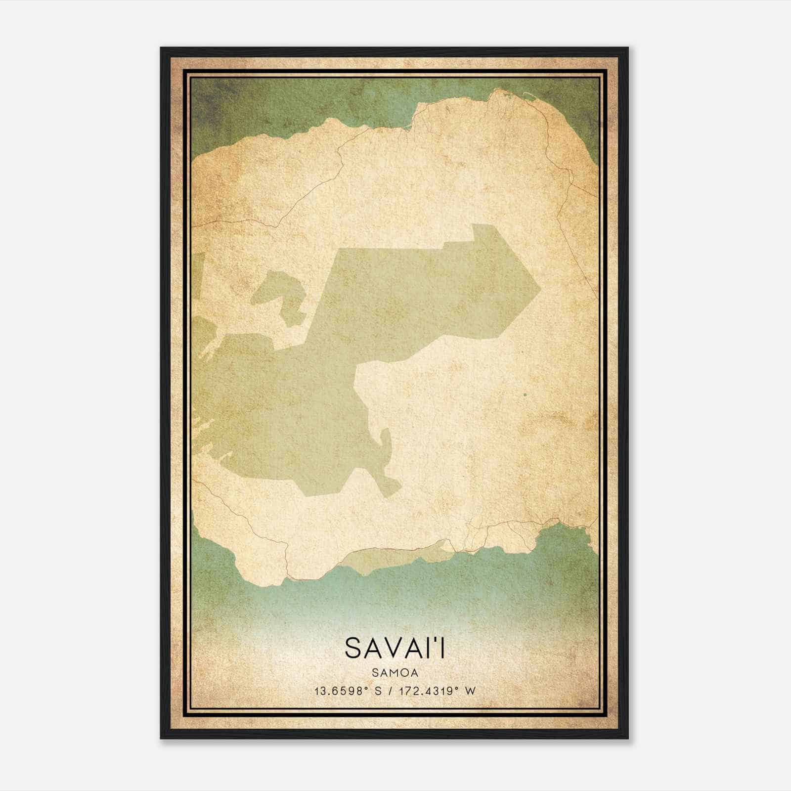 Vintage Savaii Samoa Map Poster, Savaii City Road Wall Art Print