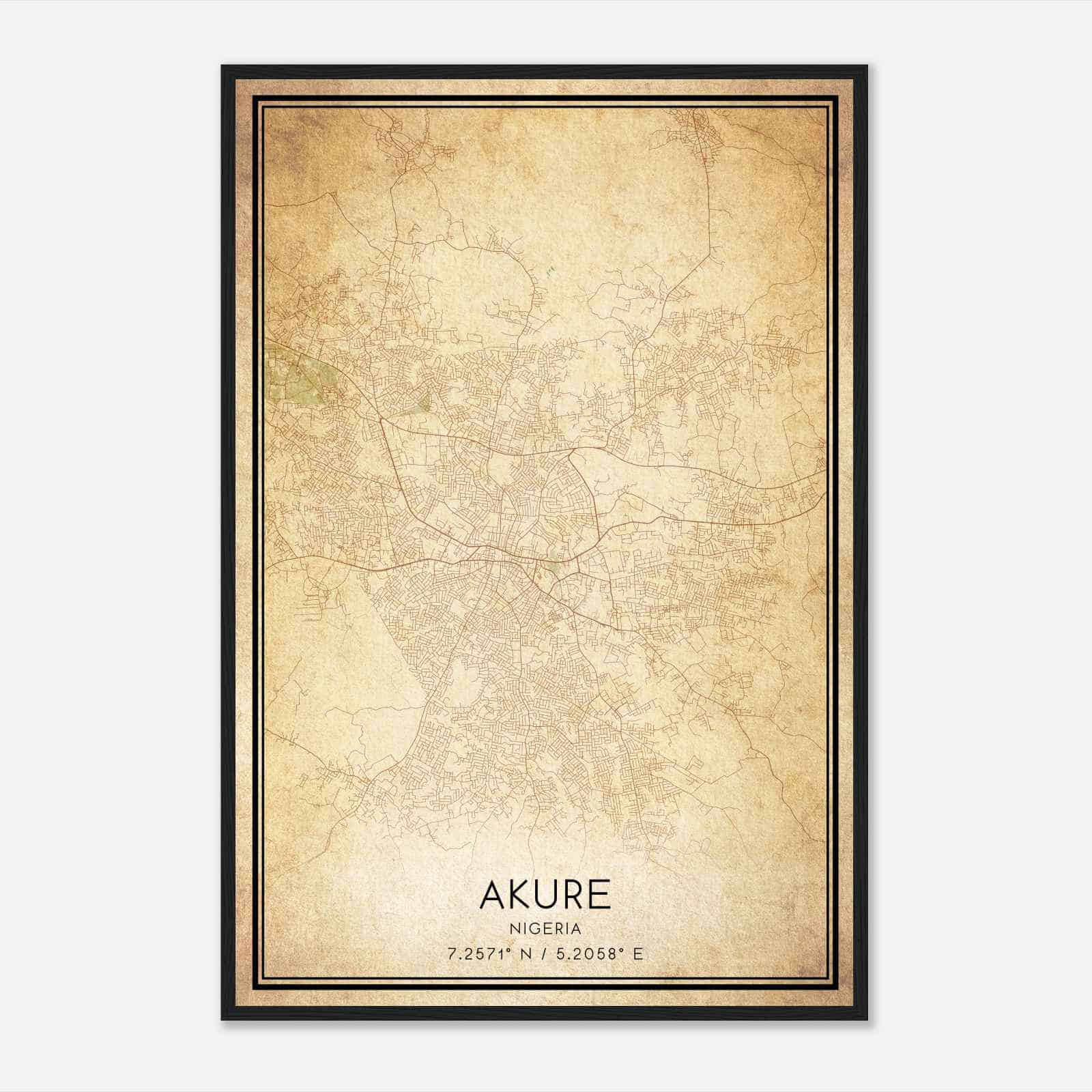 Vintage Akure Nigeria Map Poster, Akure City Road Wall Art Print