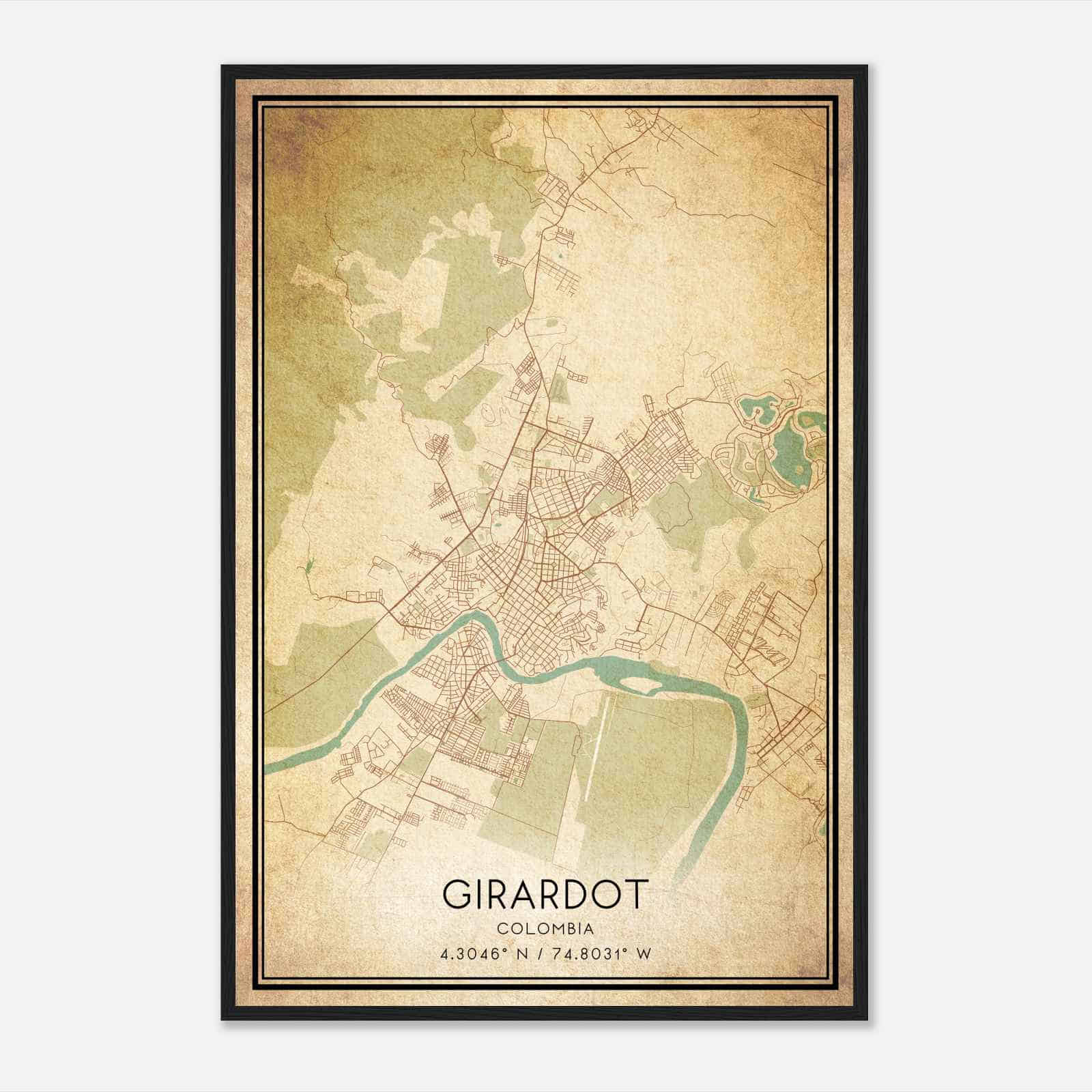 Vintage Girardot Colombia Map Poster, Girardot City Road Wall Art Print