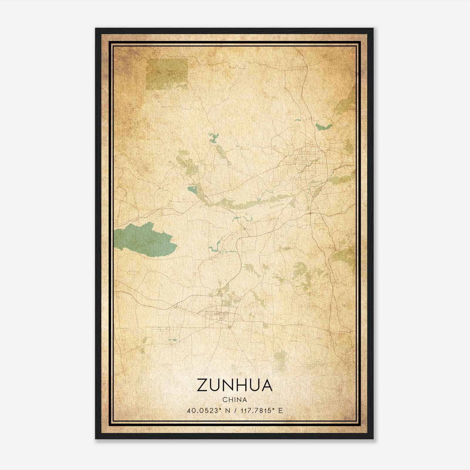 Vintage Zunhua China Map Poster, Zunhua City Road Wall Art Print