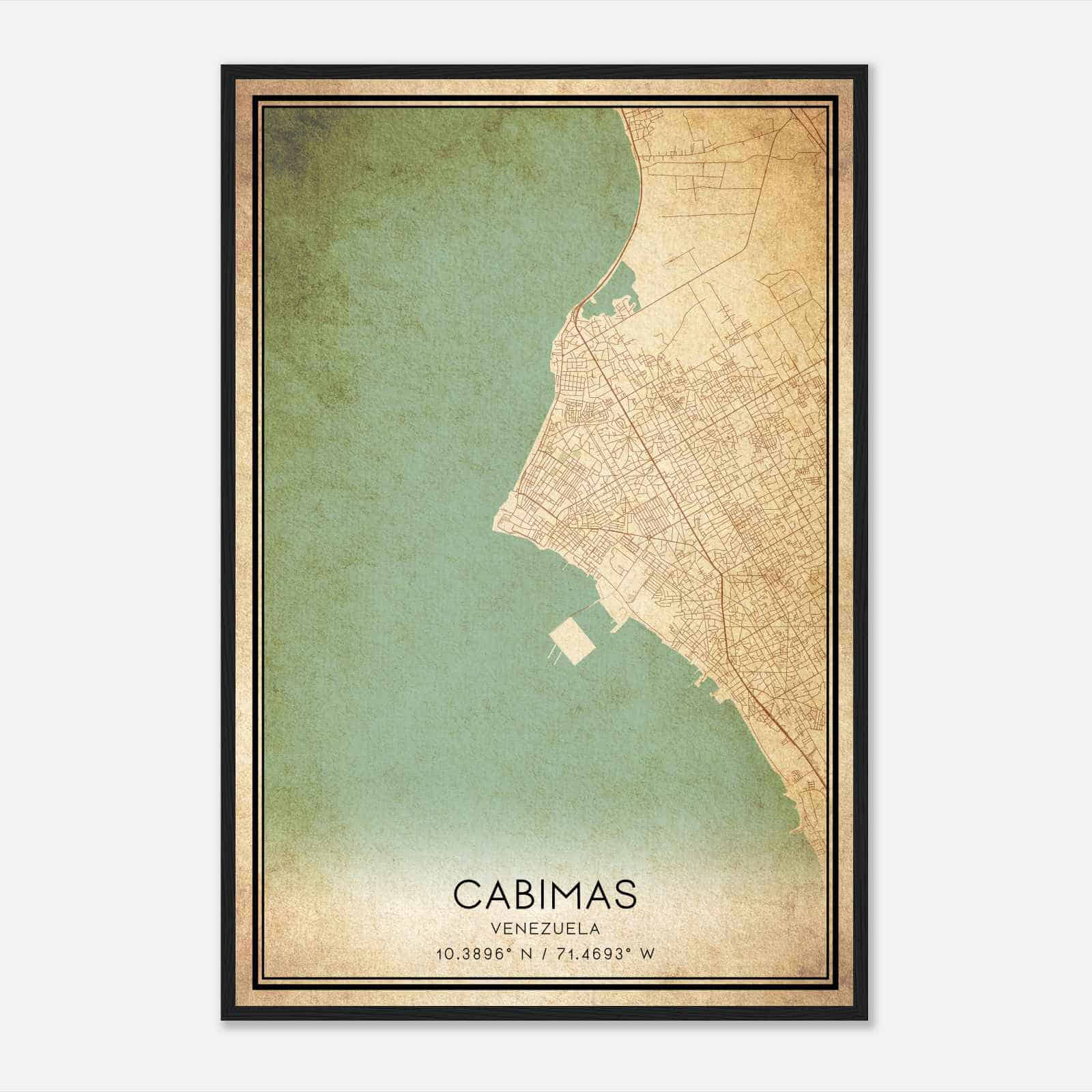 Vintage Cabimas Venezuela Map Poster, Cabimas City Road Wall Art Print