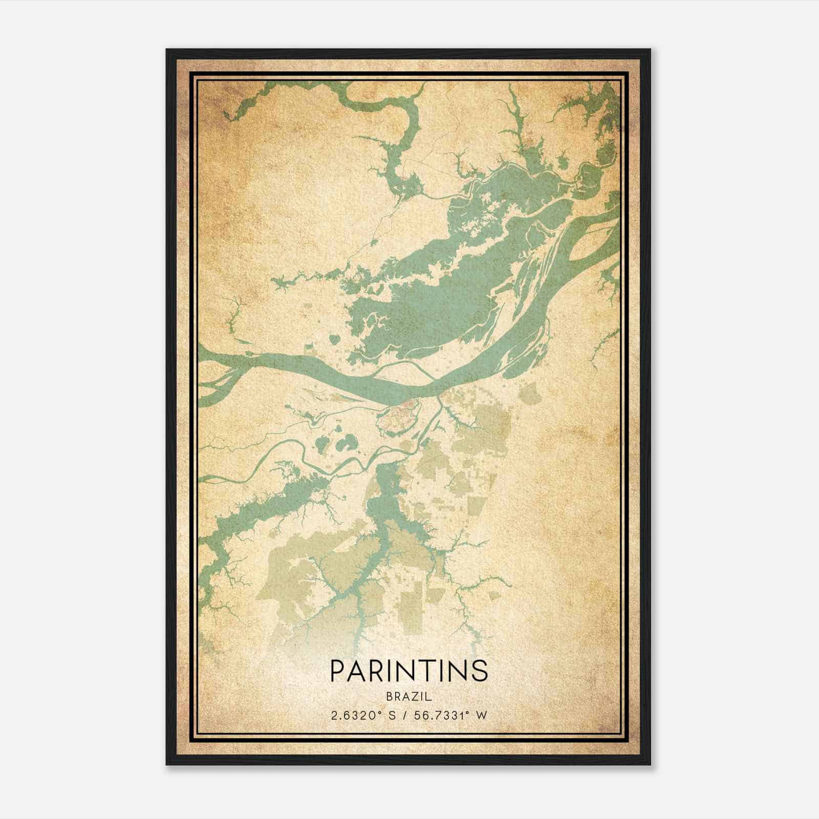 Vintage Parintins Brazil Map Poster, Parintins City Road Wall Art Print