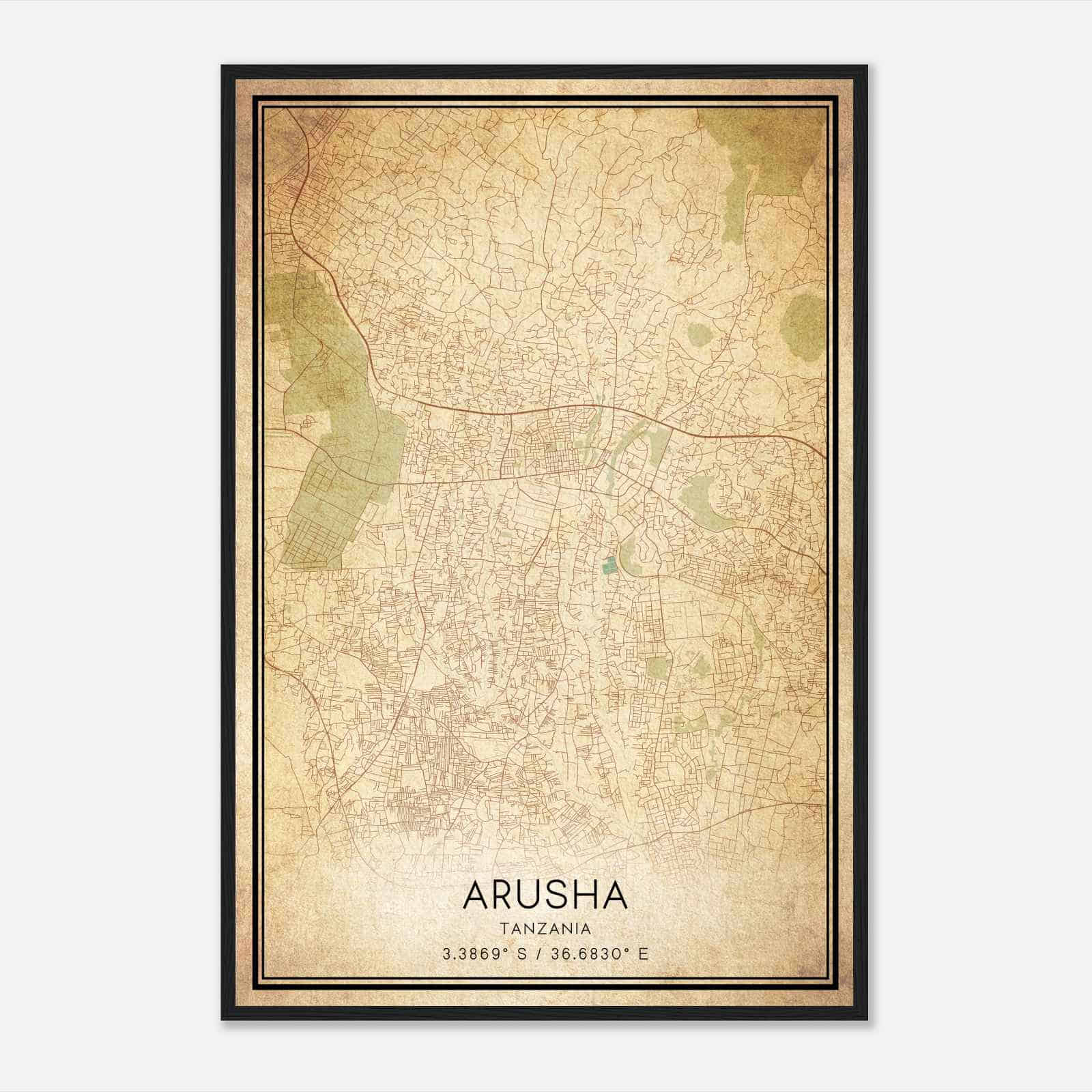 Vintage Arusha Tanzania Map Poster, Arusha City Road Wall Art Print