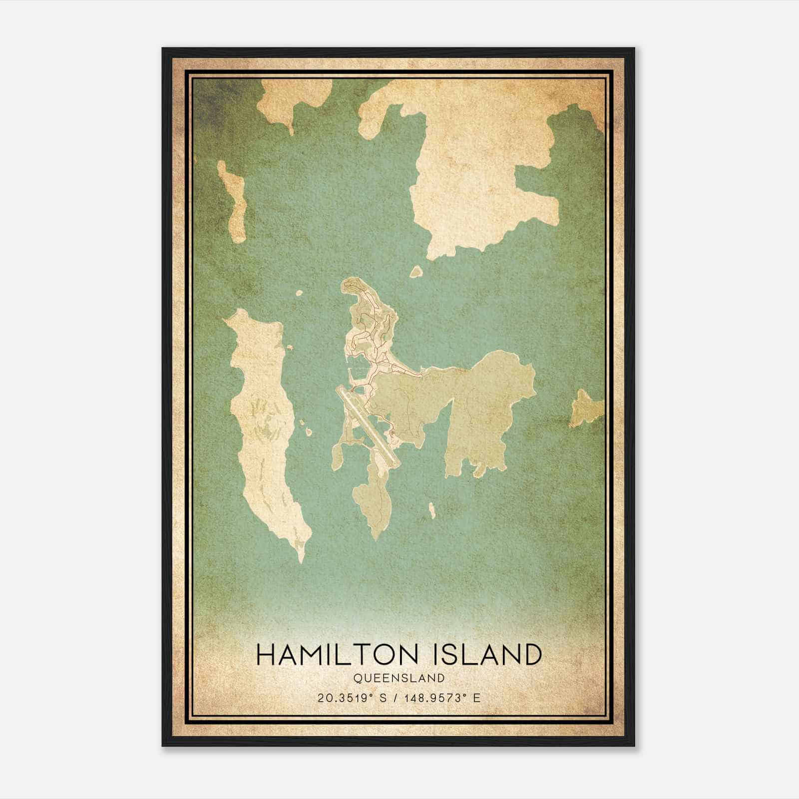 Vintage Hamilton Island Queensland Map Poster, Hamilton Island City Road Wall Art Print