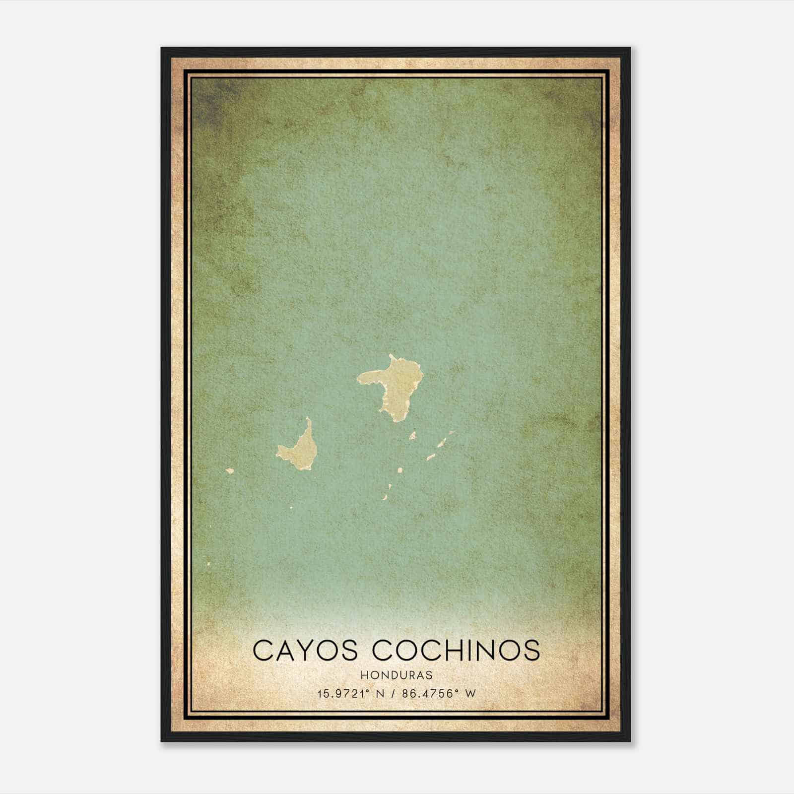 Vintage Cayos Cochinos Honduras Map Poster, Cayos Cochinos City Road Wall Art Print