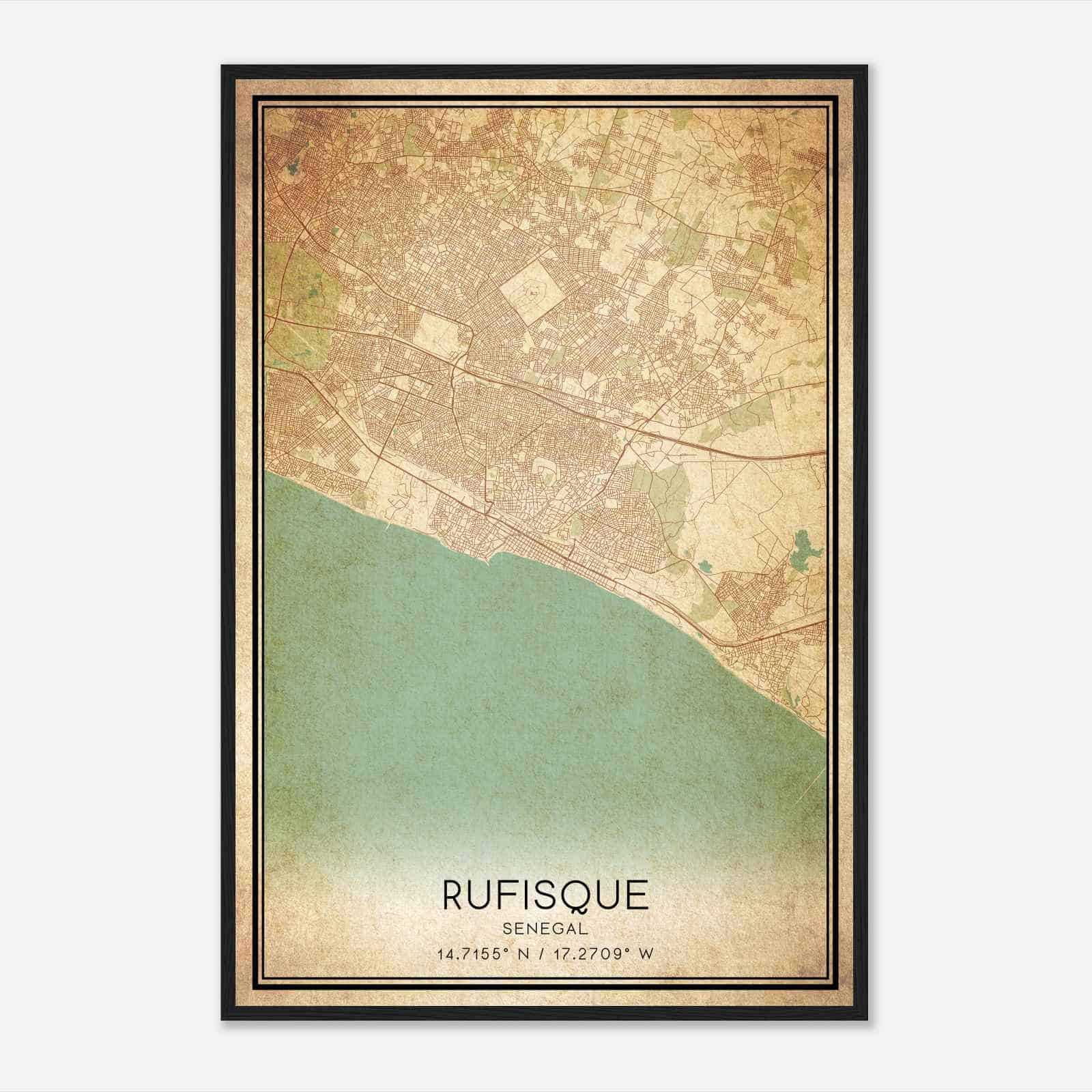 Vintage Rufisque Senegal Map Poster, Rufisque City Road Wall Art Print