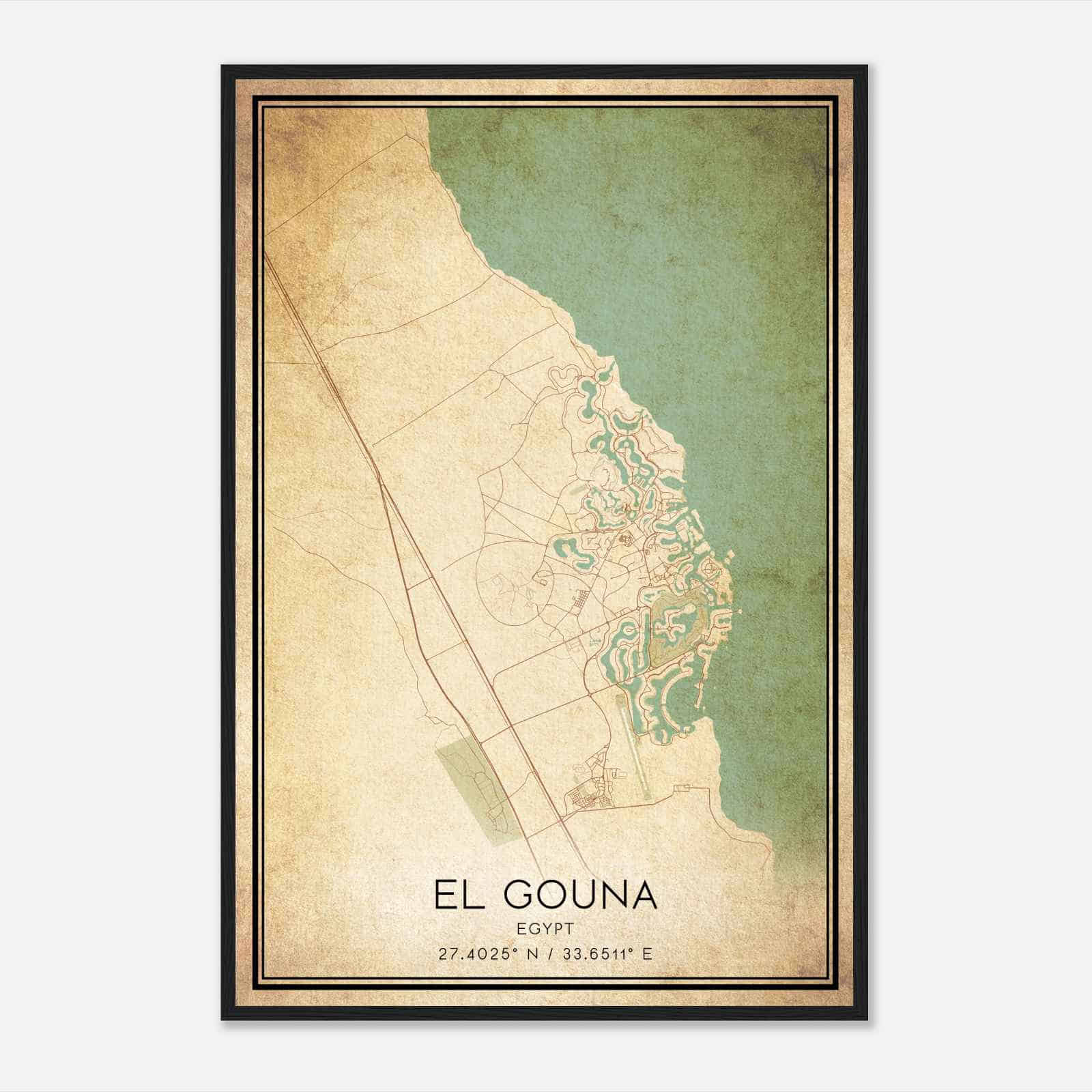 Vintage El Gouna Egypt Map Poster, El Gouna City Road Wall Art Print