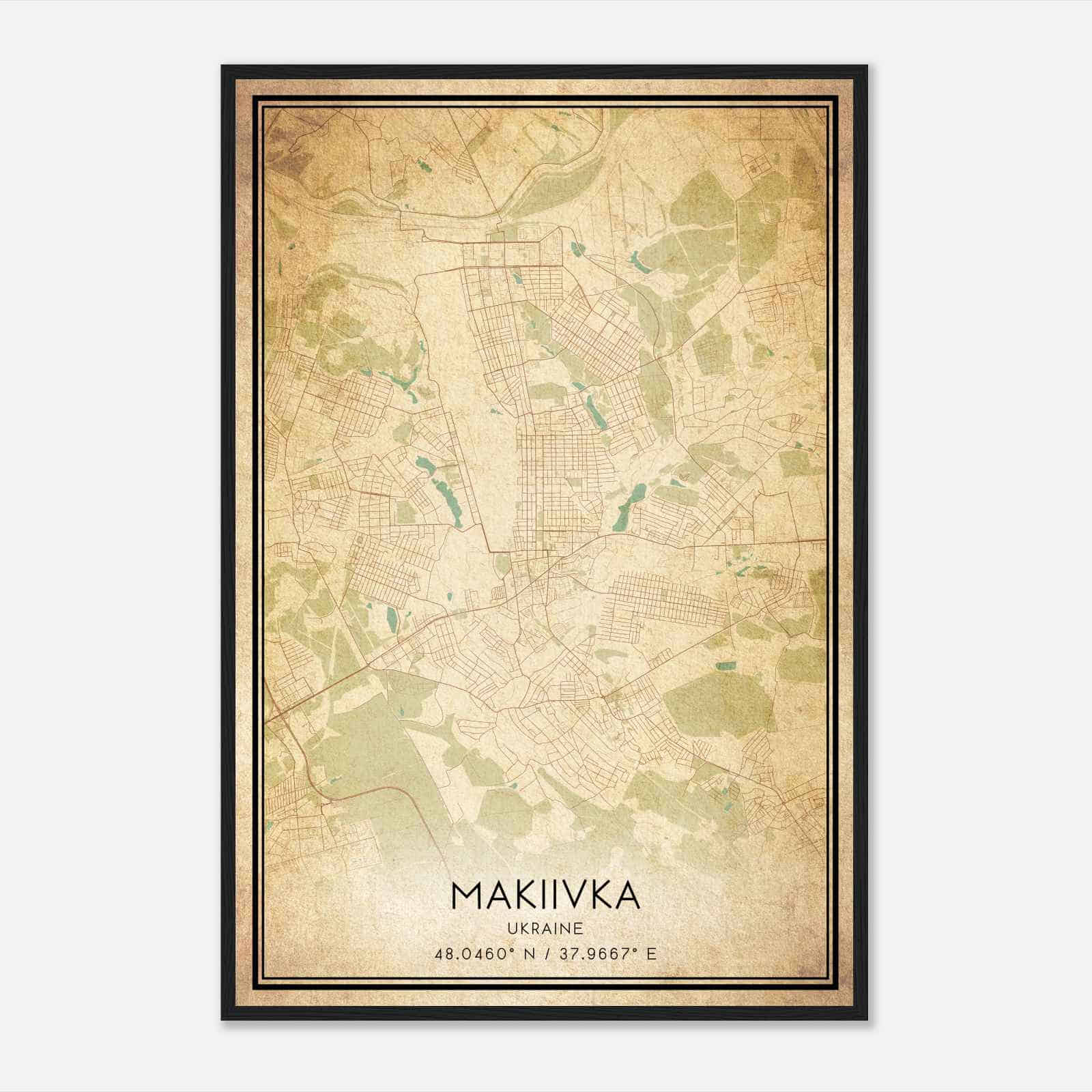 Vintage Makiivka Ukraine Map Poster, Makiivka City Road Wall Art Print
