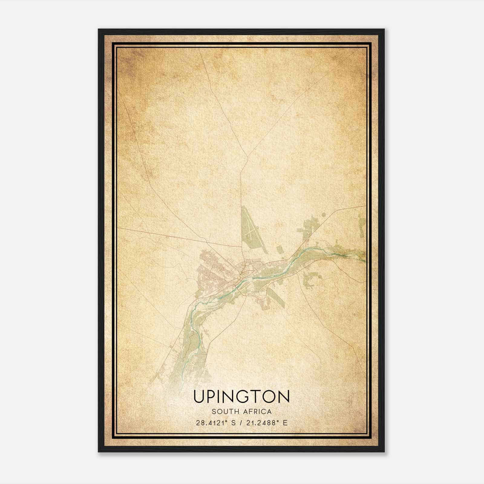 Vintage Upington South Africa Map Poster, Upington City Road Wall Art Print