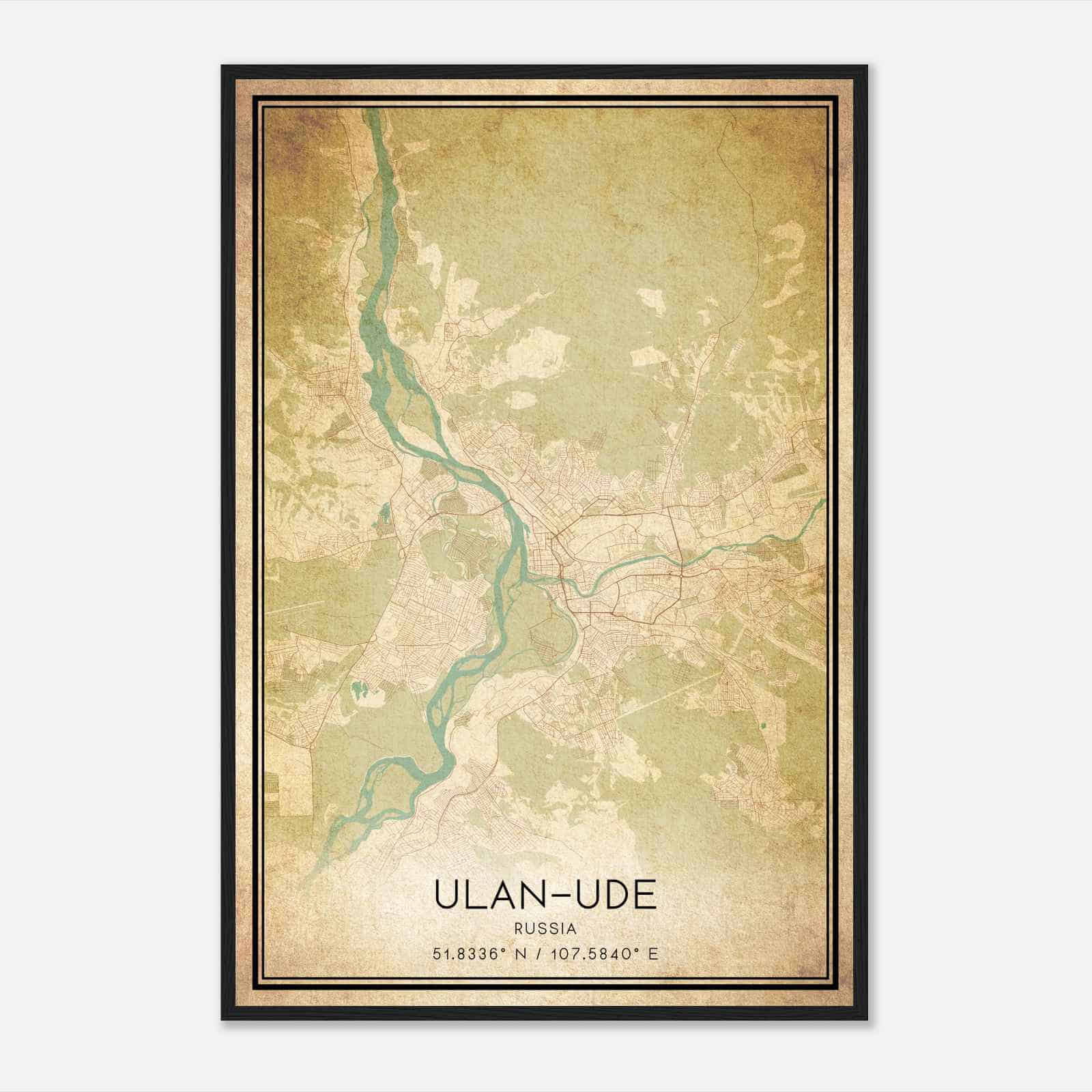 Vintage UlanUde Russia Map Poster, UlanUde City Road Wall Art Print